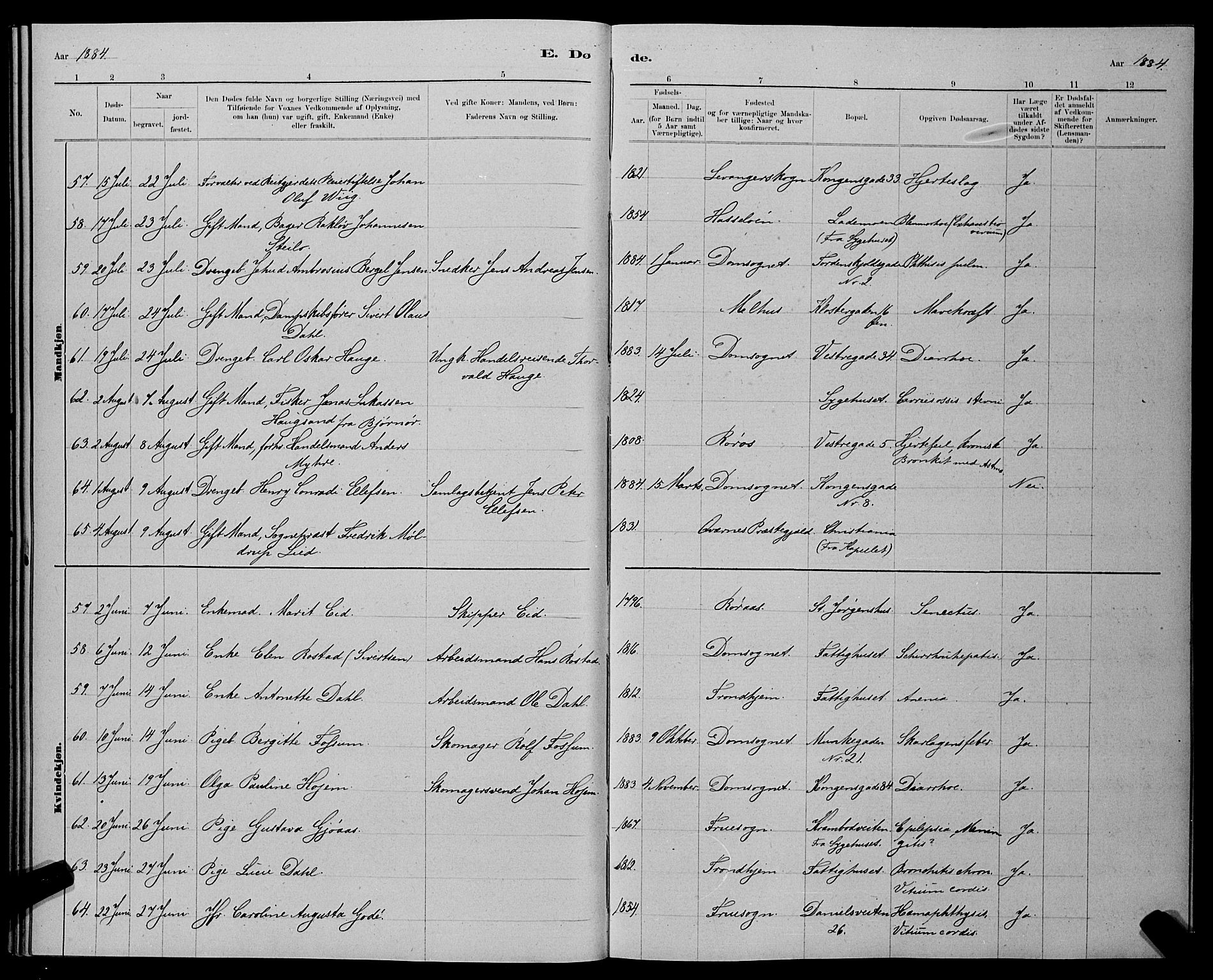 Ministerialprotokoller, klokkerbøker og fødselsregistre - Sør-Trøndelag, AV/SAT-A-1456/601/L0093: Parish register (copy) no. 601C11, 1882-1898