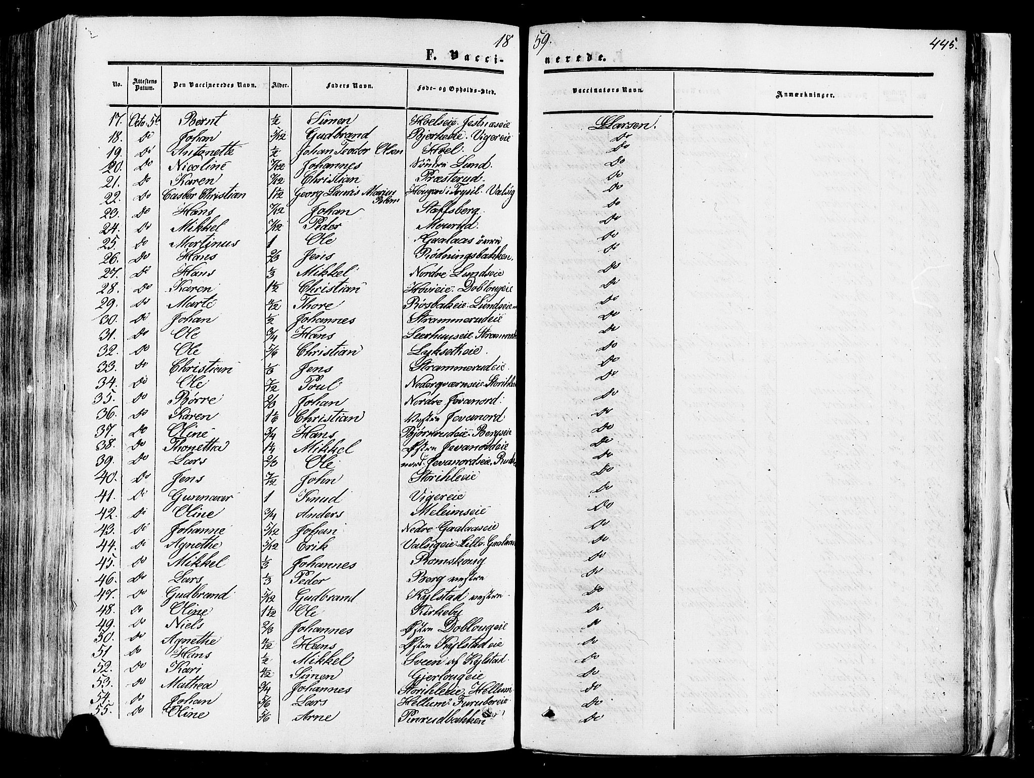 Vang prestekontor, Hedmark, SAH/PREST-008/H/Ha/Haa/L0013: Parish register (official) no. 13, 1855-1879, p. 445