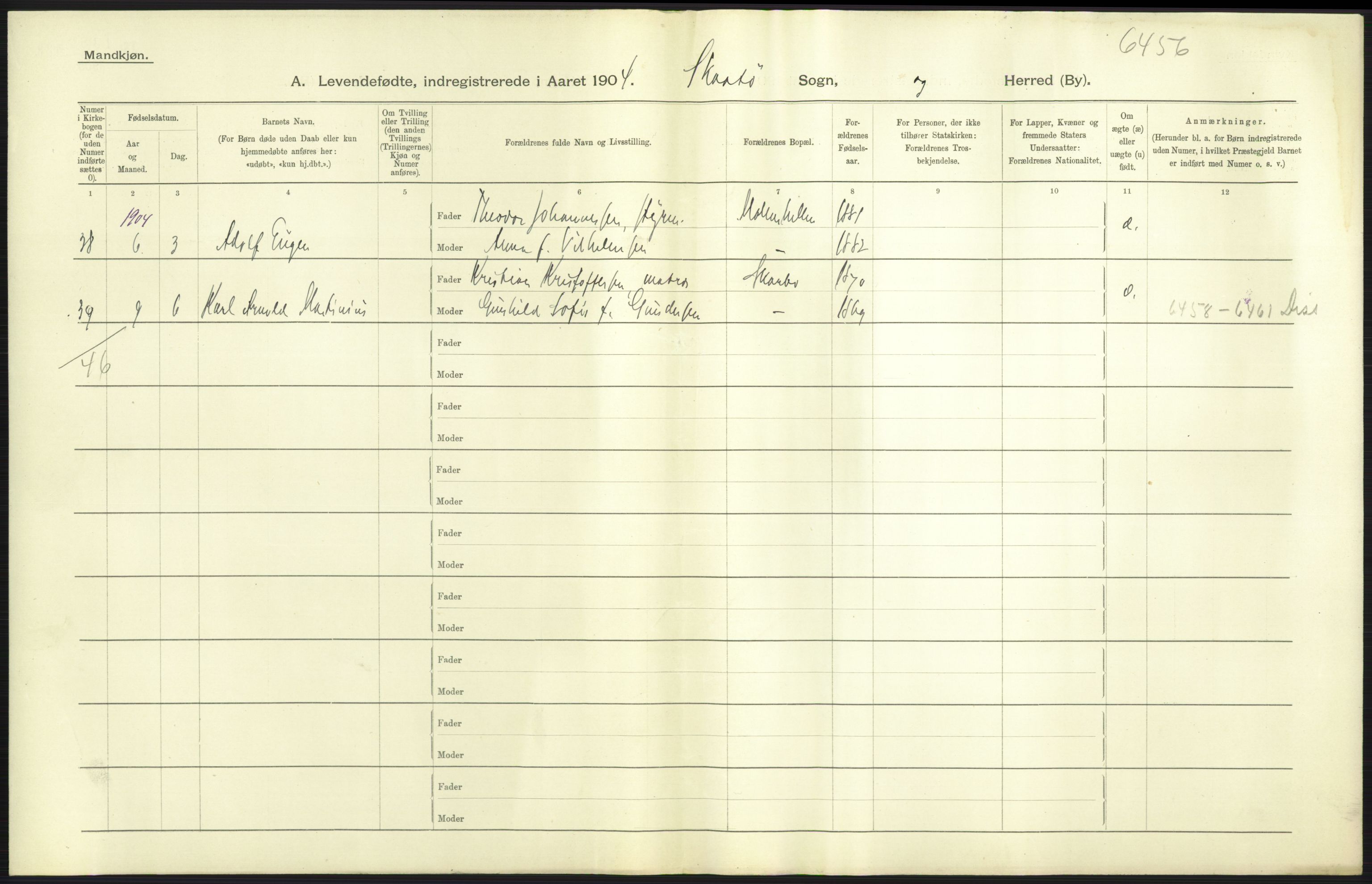 Statistisk sentralbyrå, Sosiodemografiske emner, Befolkning, AV/RA-S-2228/D/Df/Dfa/Dfab/L0009: Bratsberg amt: Fødte, gifte, døde, 1904, p. 41