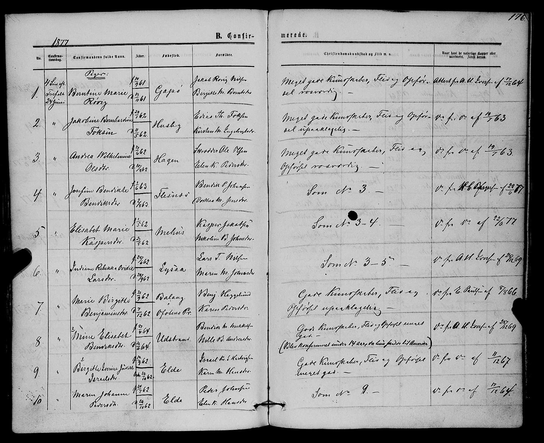 Kvæfjord sokneprestkontor, AV/SATØ-S-1323/G/Ga/Gaa/L0004kirke: Parish register (official) no. 4, 1857-1877, p. 176