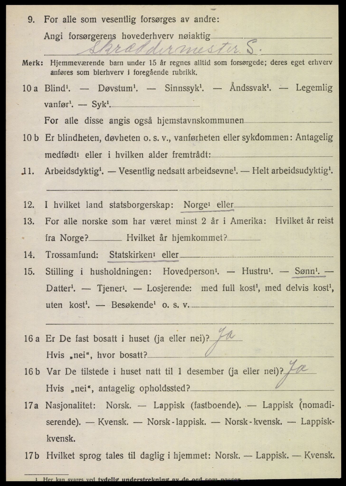 SAT, 1920 census for Fauske, 1920, p. 10811