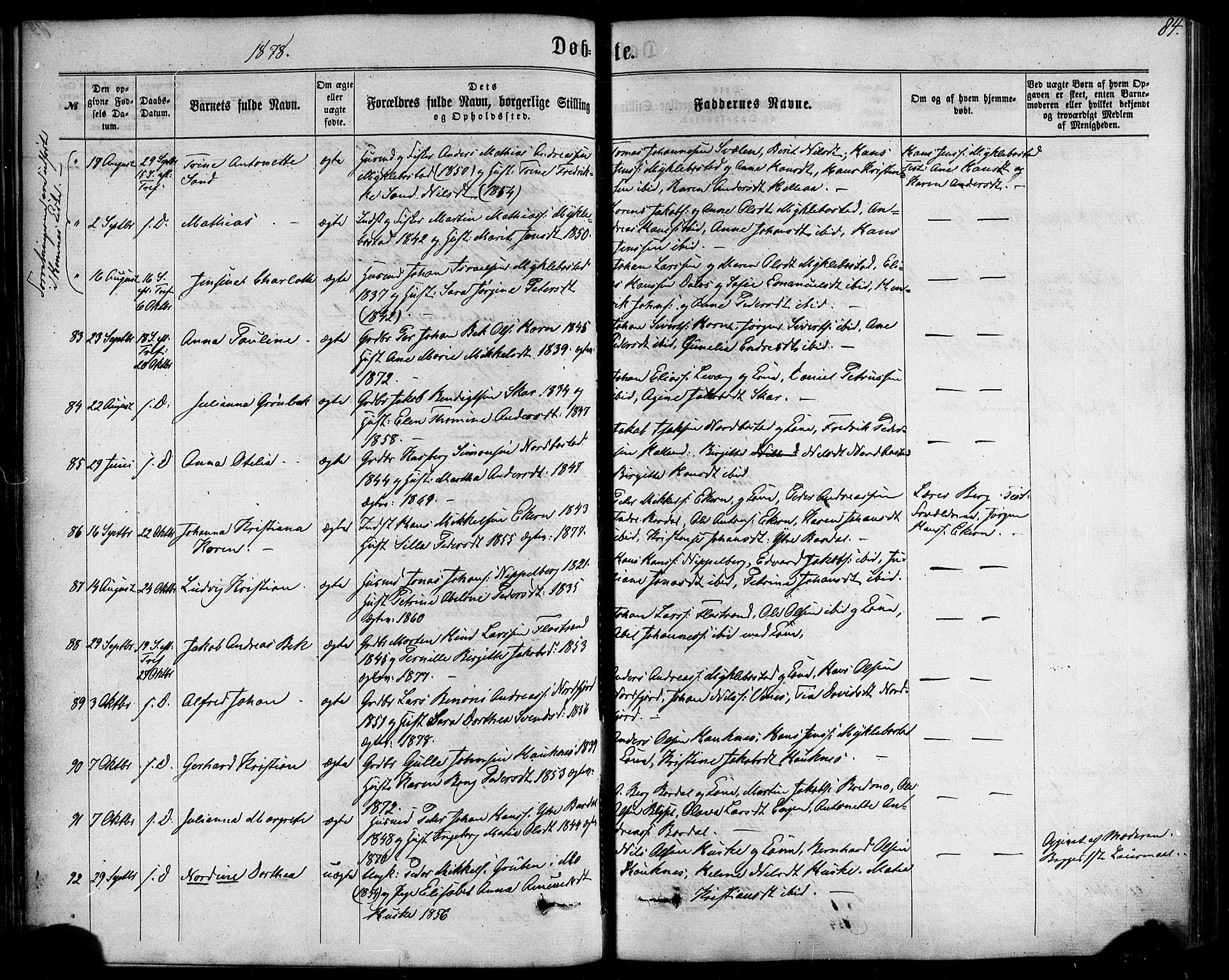 Ministerialprotokoller, klokkerbøker og fødselsregistre - Nordland, SAT/A-1459/838/L0551: Parish register (official) no. 838A09, 1864-1880, p. 84