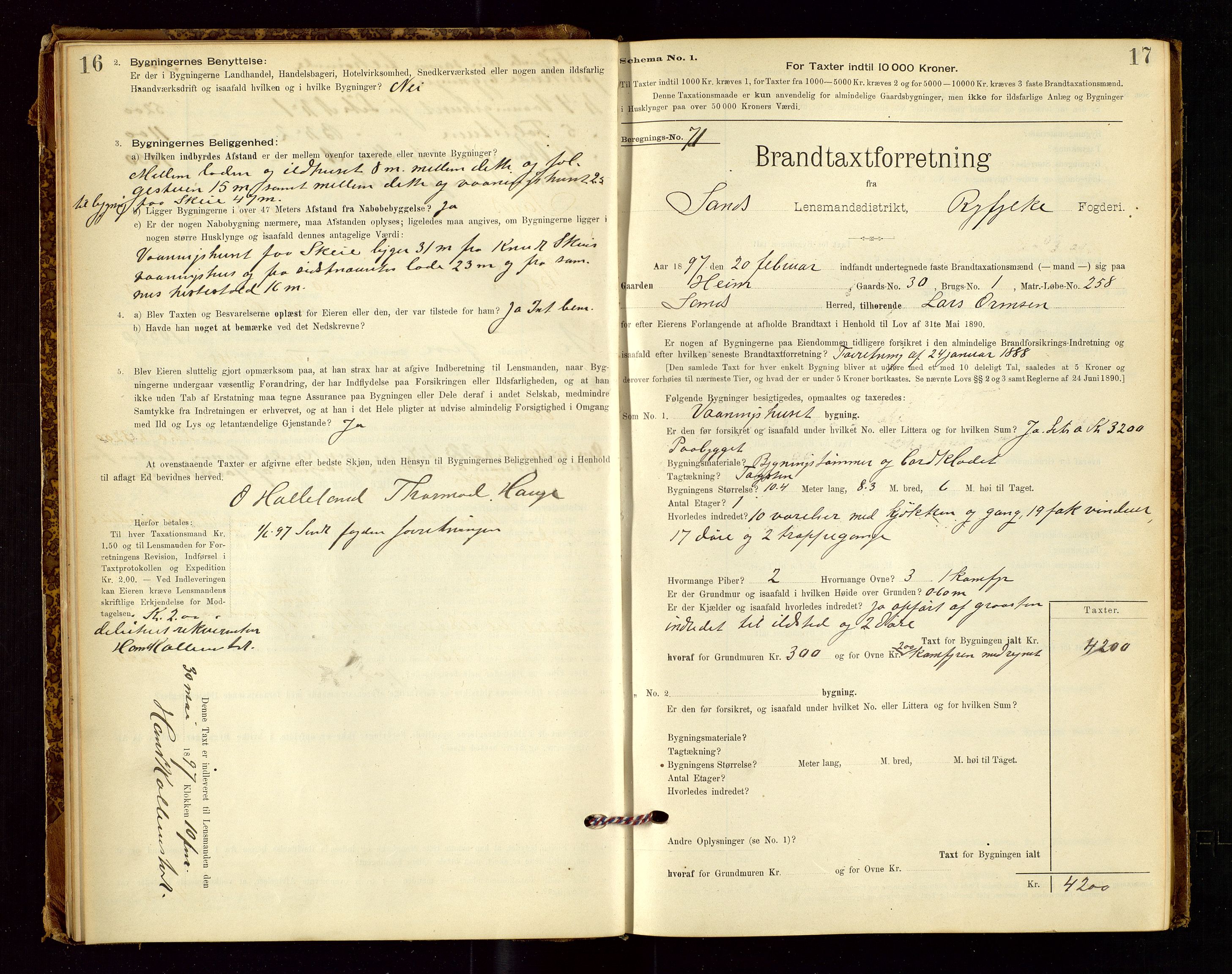 Sand lensmannskontor, AV/SAST-A-100415/Goc/L0001: "Brandtaxationsprotokol", 1895-1935, p. 16-17