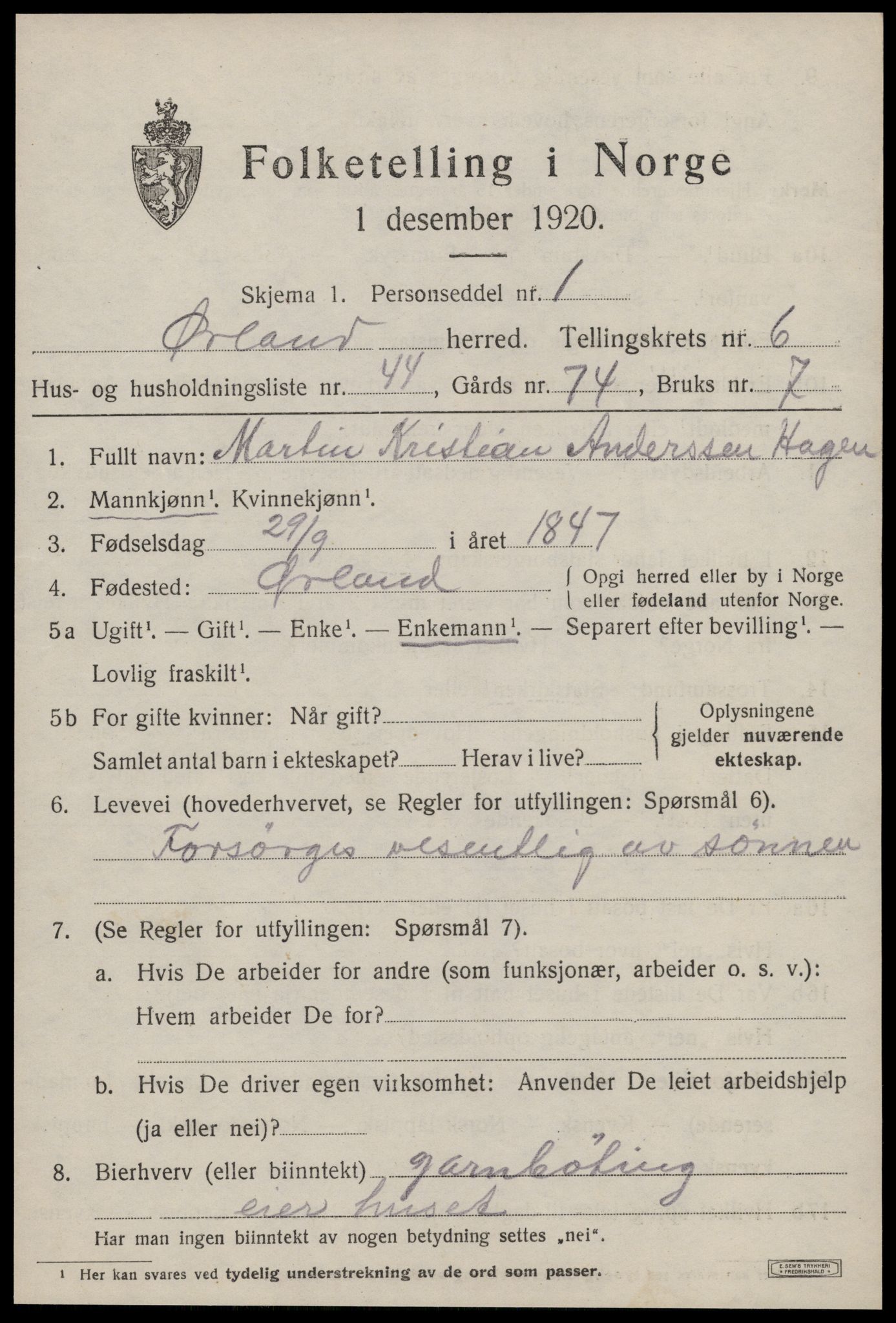 SAT, 1920 census for Ørland, 1920, p. 5391