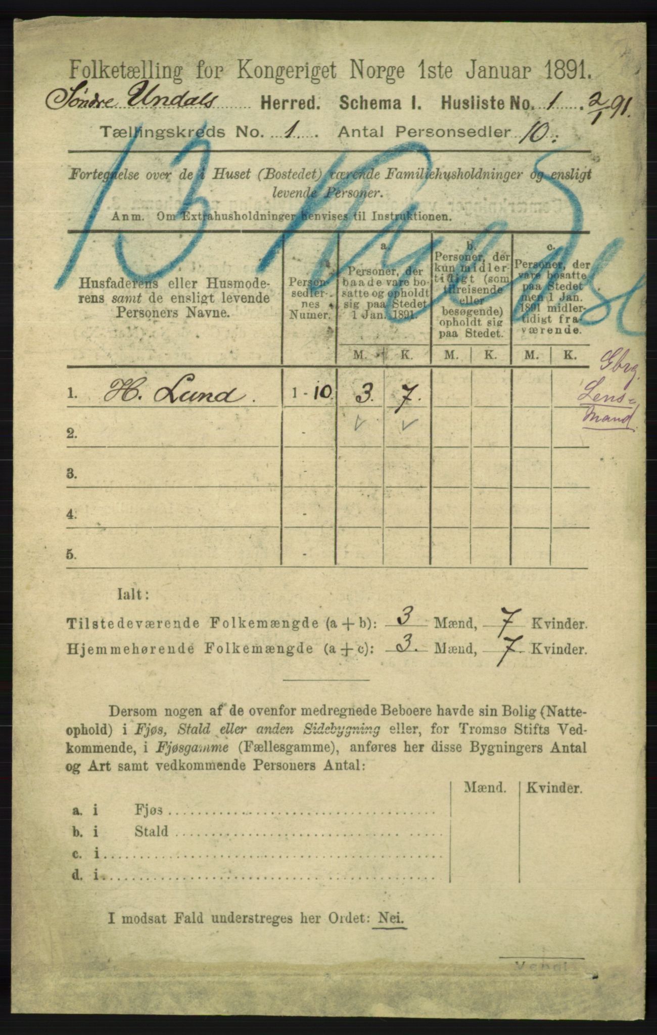 RA, 1891 census for 1029 Sør-Audnedal, 1891, p. 42