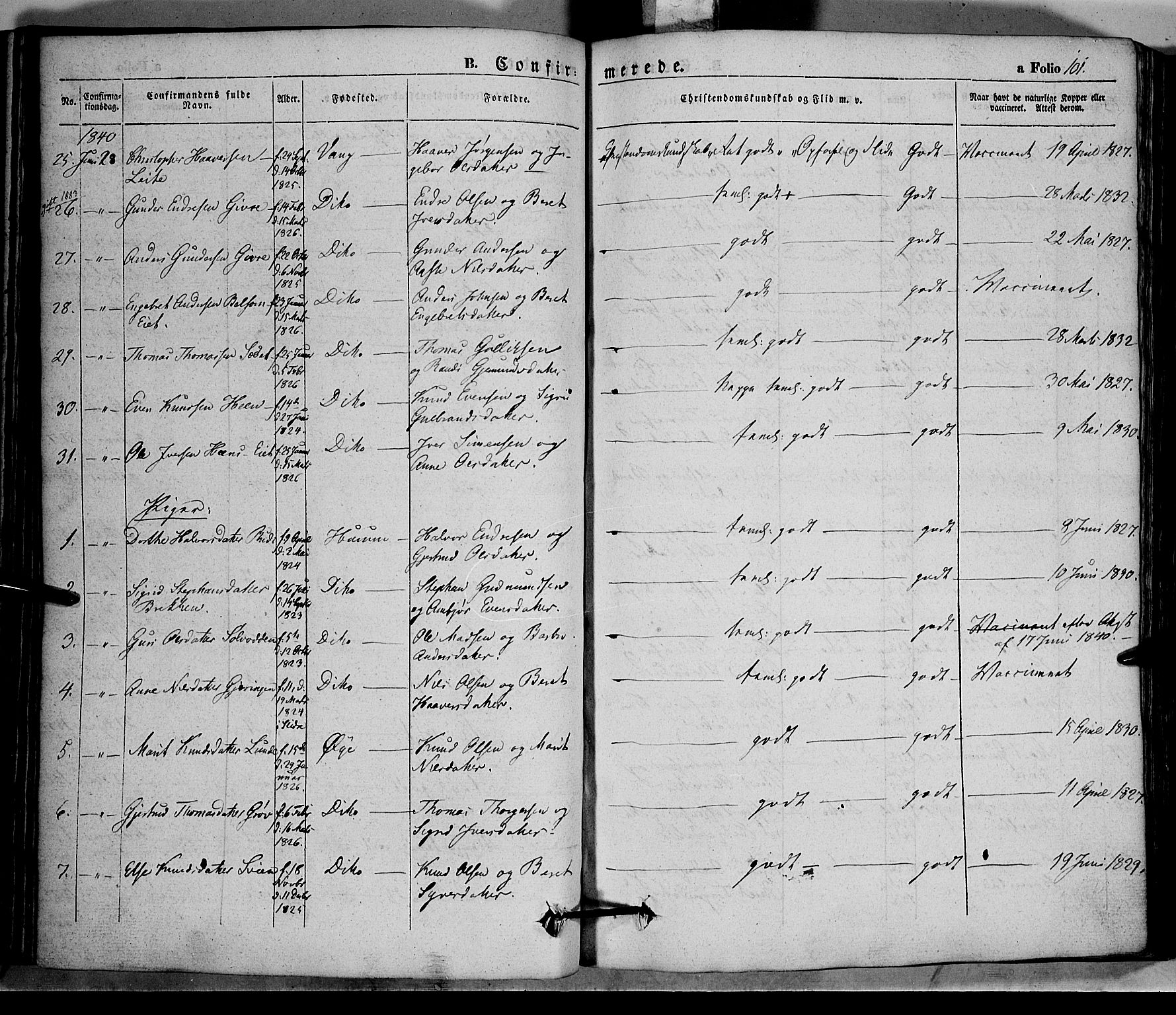 Vang prestekontor, Valdres, SAH/PREST-140/H/Ha/L0005: Parish register (official) no. 5, 1831-1845, p. 101