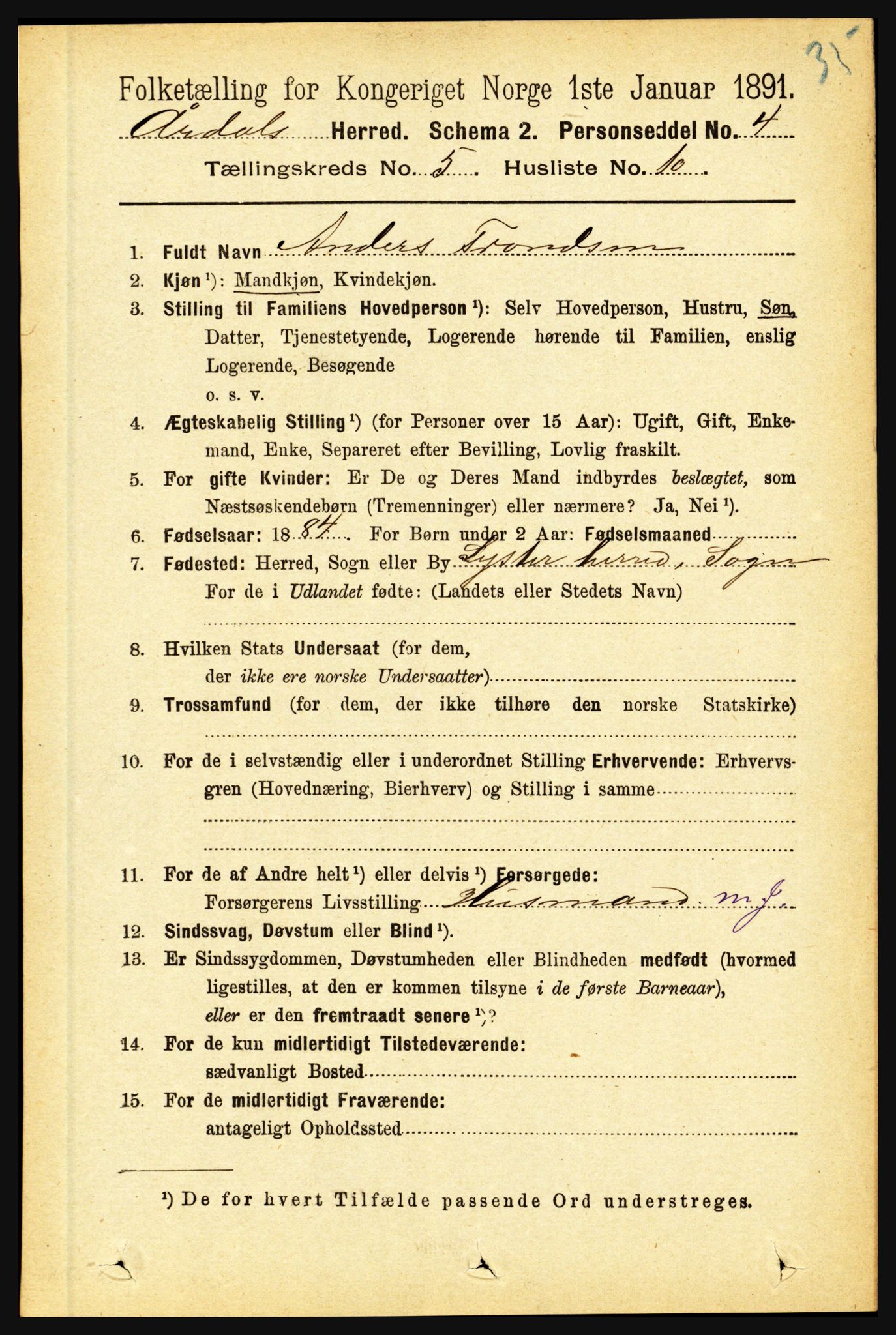 RA, 1891 census for 1424 Årdal, 1891, p. 1042