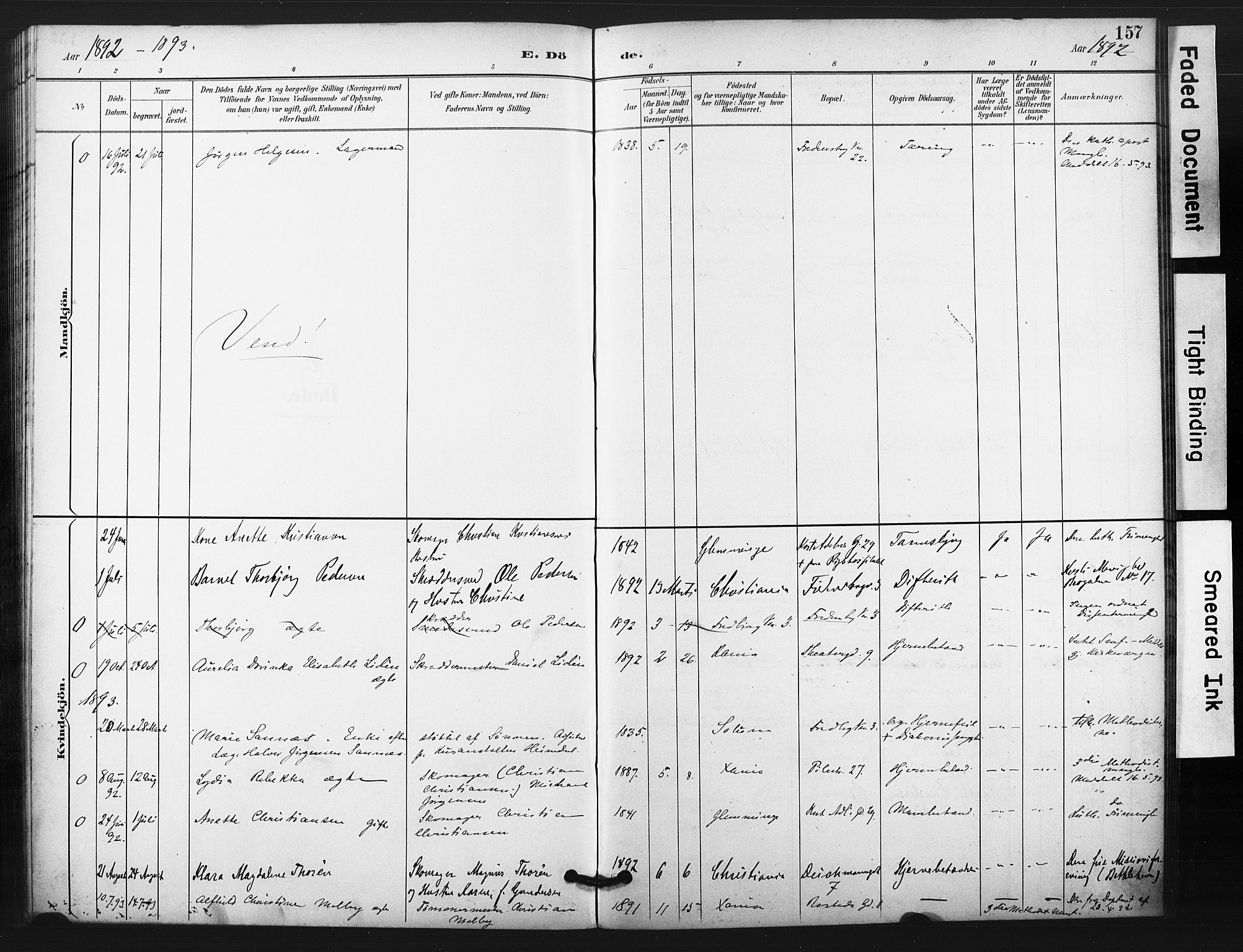 Trefoldighet prestekontor Kirkebøker, SAO/A-10882/F/Fg/L0001: Parish register (official) no. VII 1, 1892-1923, p. 157