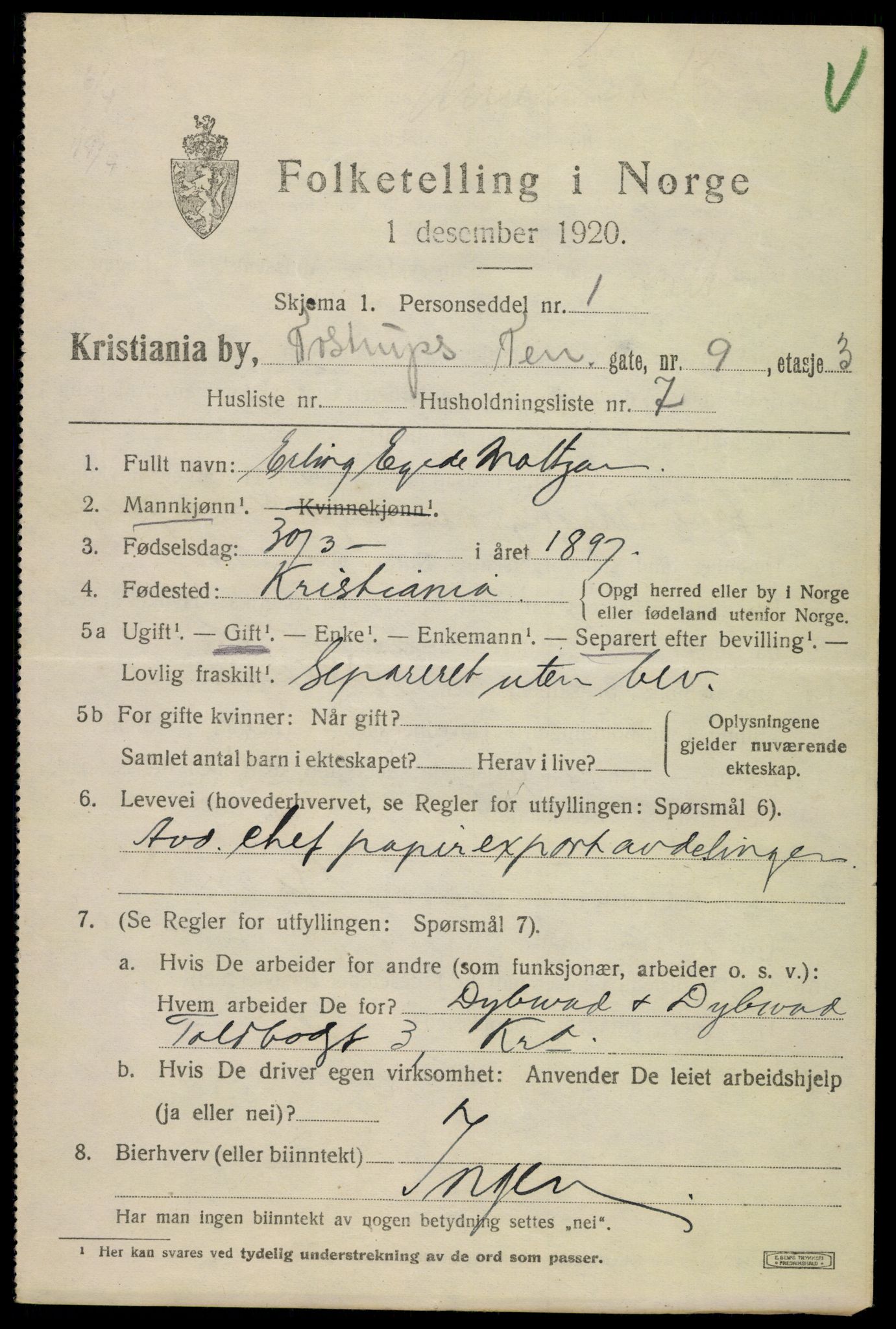 SAO, 1920 census for Kristiania, 1920, p. 596007