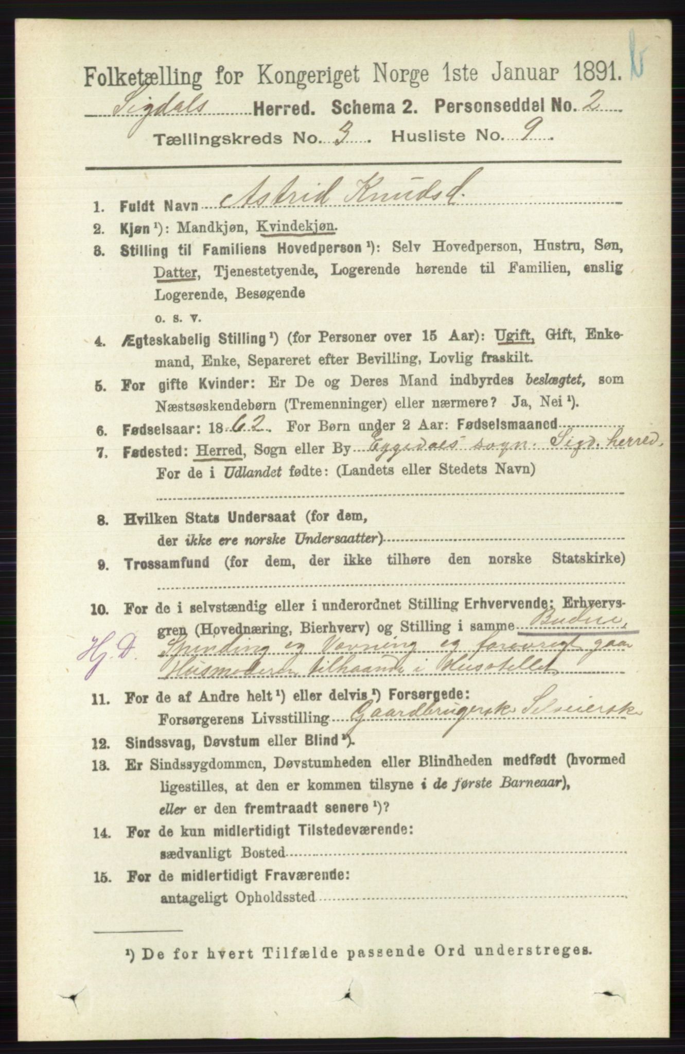 RA, 1891 census for 0621 Sigdal, 1891, p. 4353