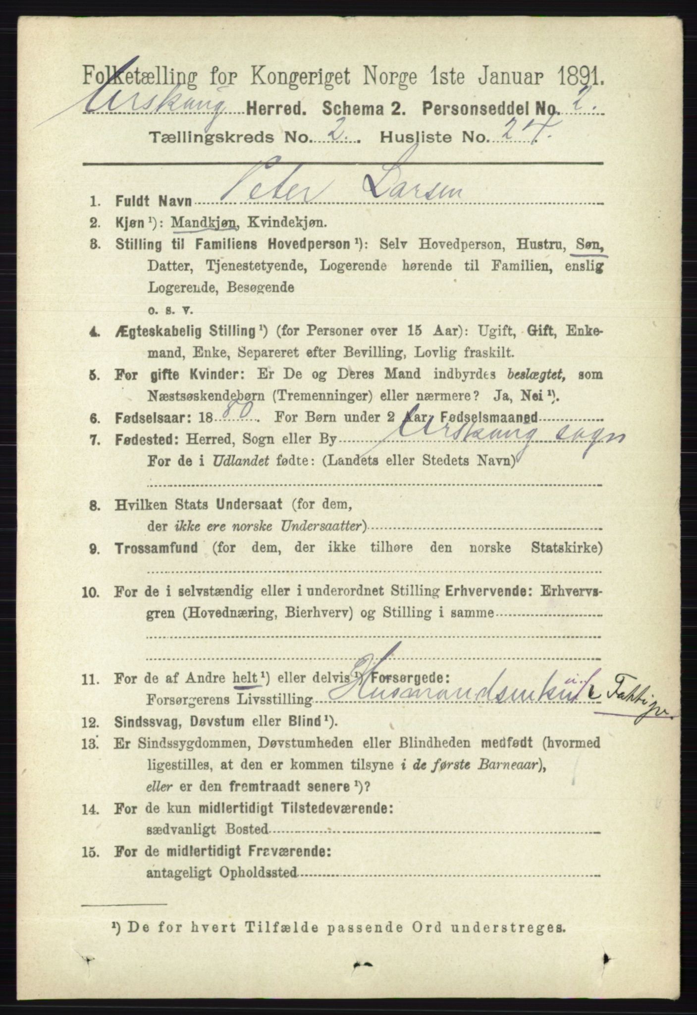 RA, 1891 census for 0224 Aurskog, 1891, p. 354