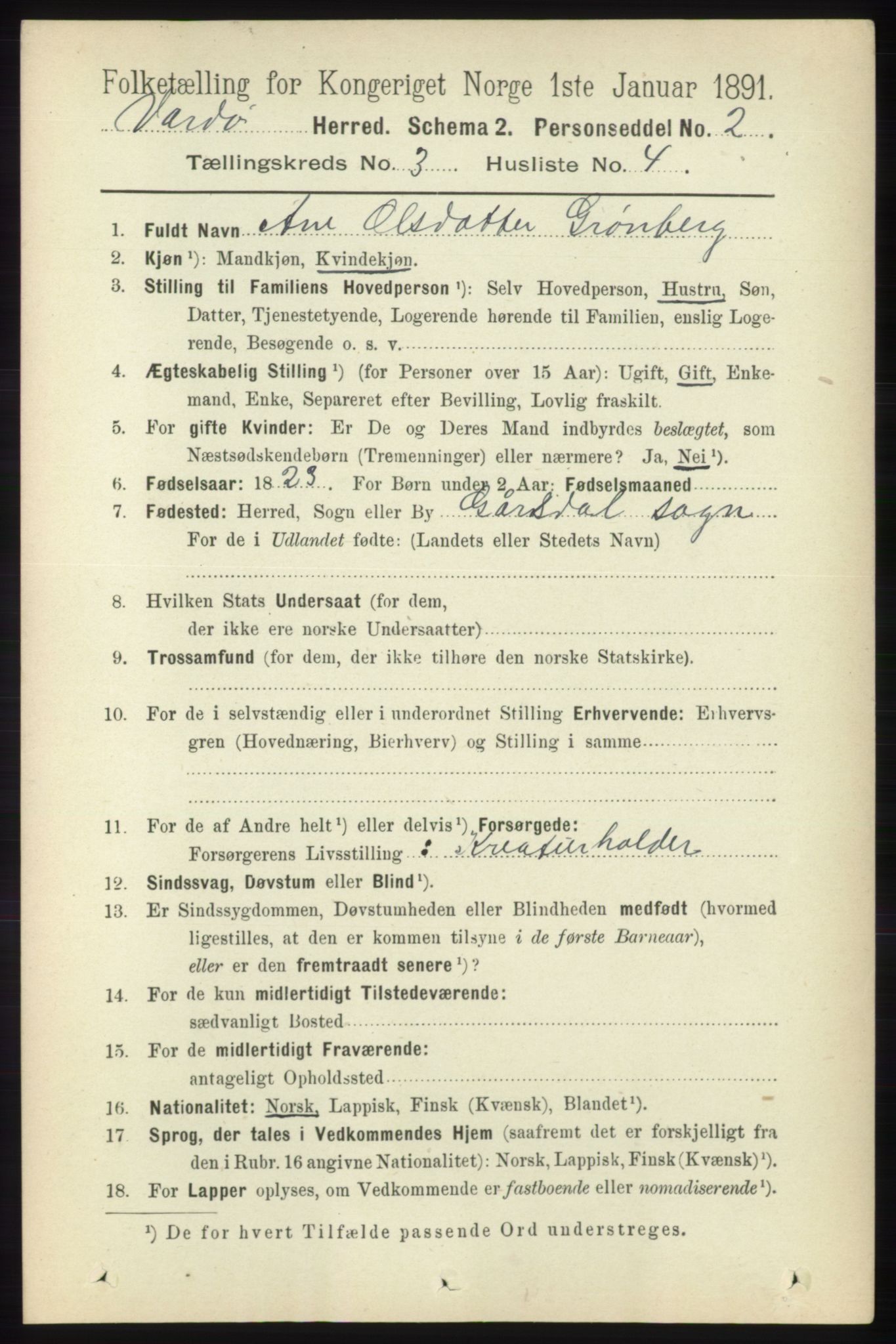 RA, 1891 census for 2028 Vardø, 1891, p. 836