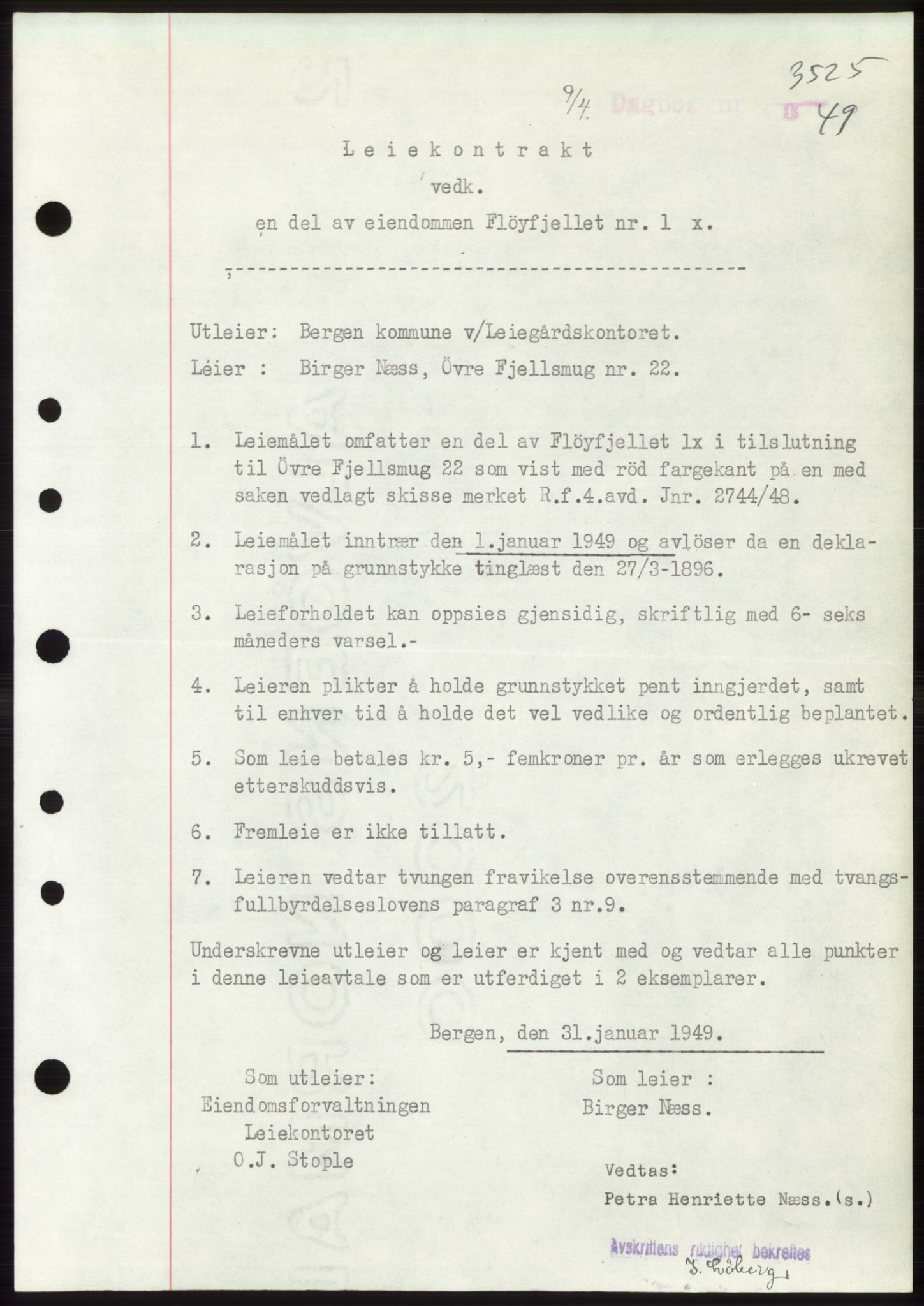 Byfogd og Byskriver i Bergen, AV/SAB-A-3401/03/03Bd/L0003: Mortgage book no. B29-39, 1947-1950, Diary no: : 2525/1949