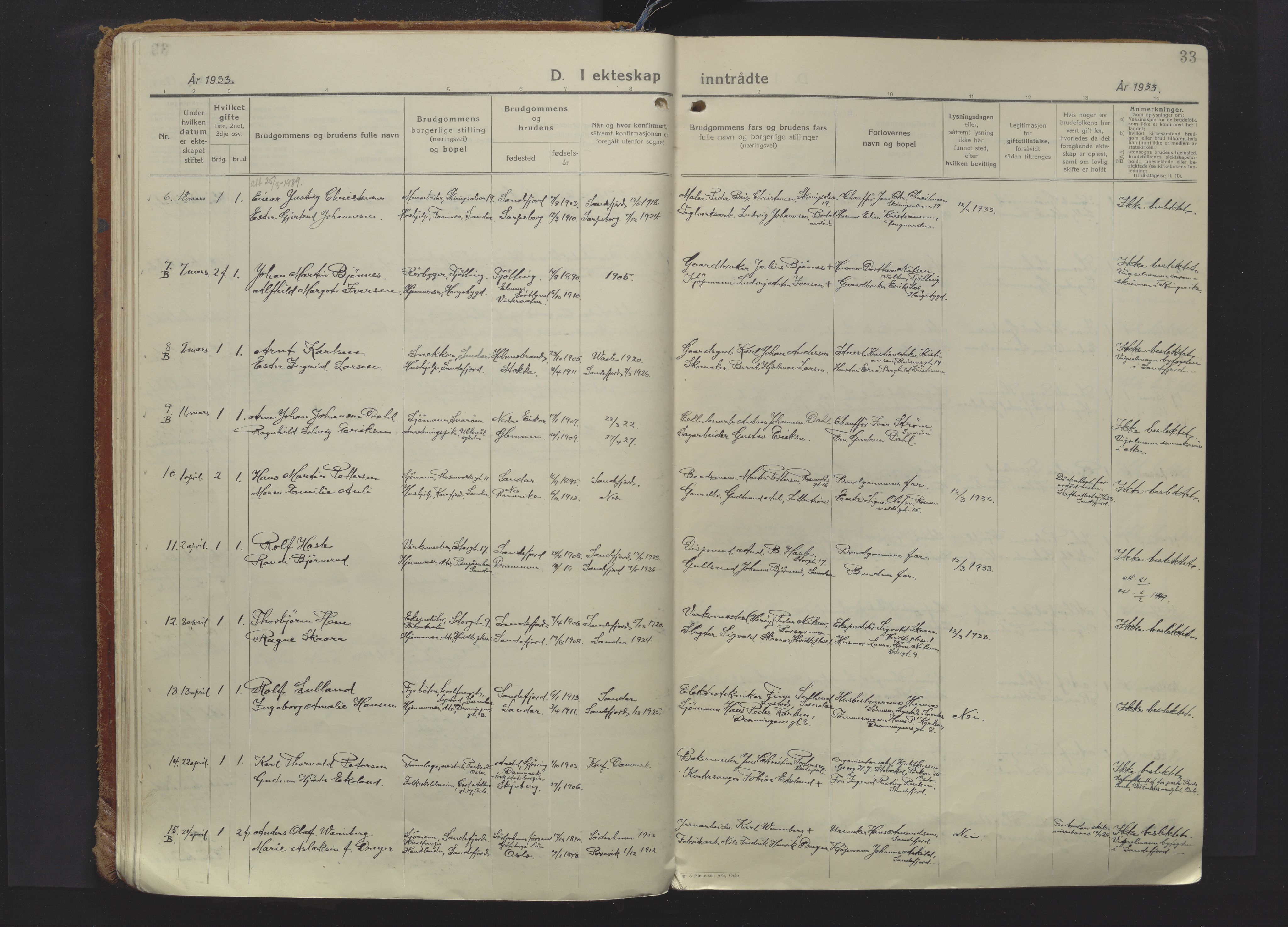 Sandefjord kirkebøker, AV/SAKO-A-315/F/Fa/L0009: Parish register (official) no. 9, 1926-1945, p. 33