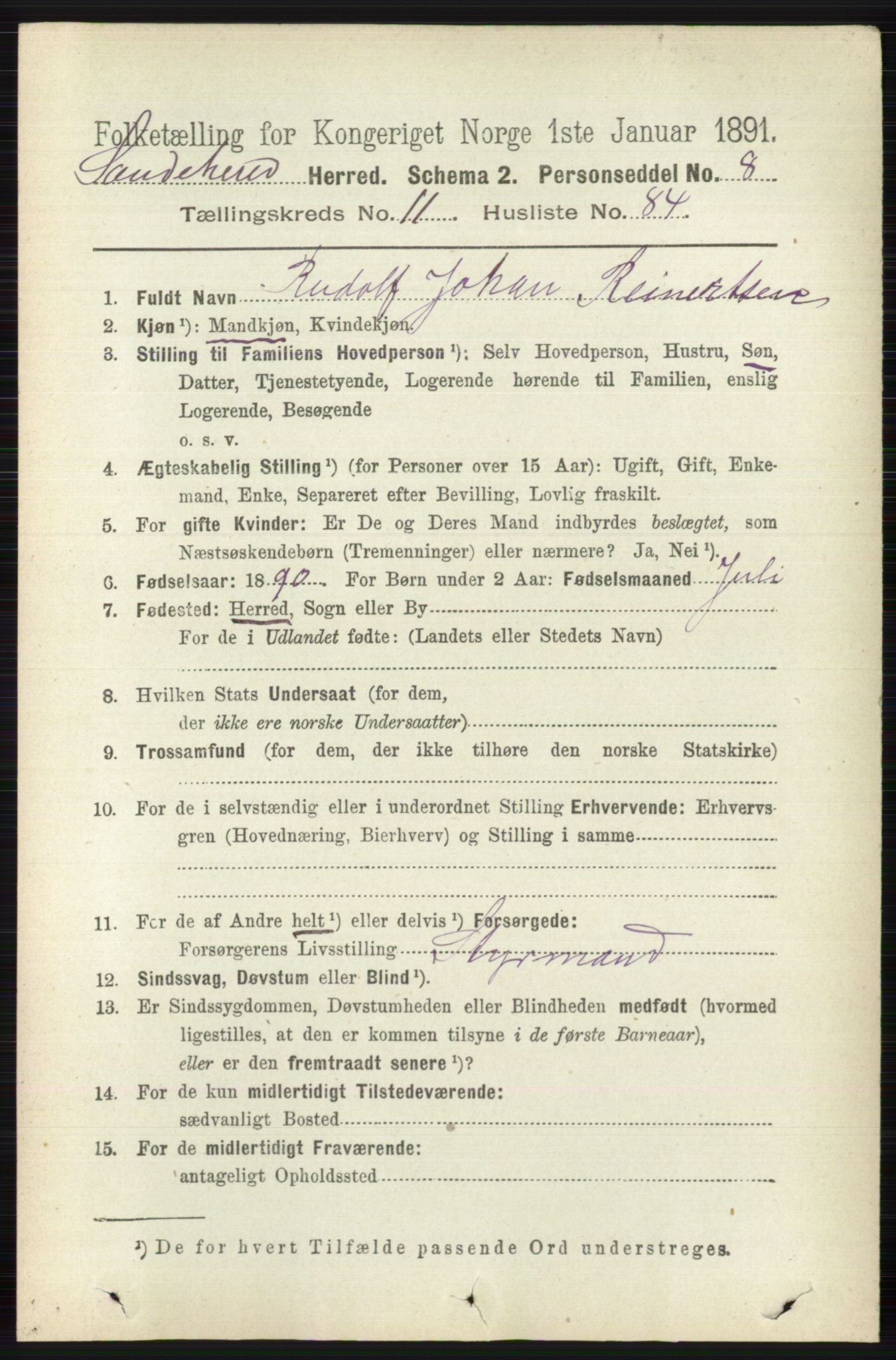 RA, 1891 census for 0724 Sandeherred, 1891, p. 7146