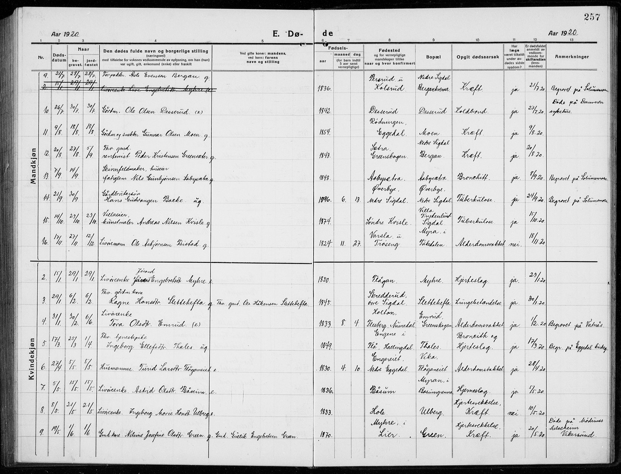 Sigdal kirkebøker, AV/SAKO-A-245/G/Ga/L0007: Parish register (copy) no. I 7, 1917-1935, p. 257