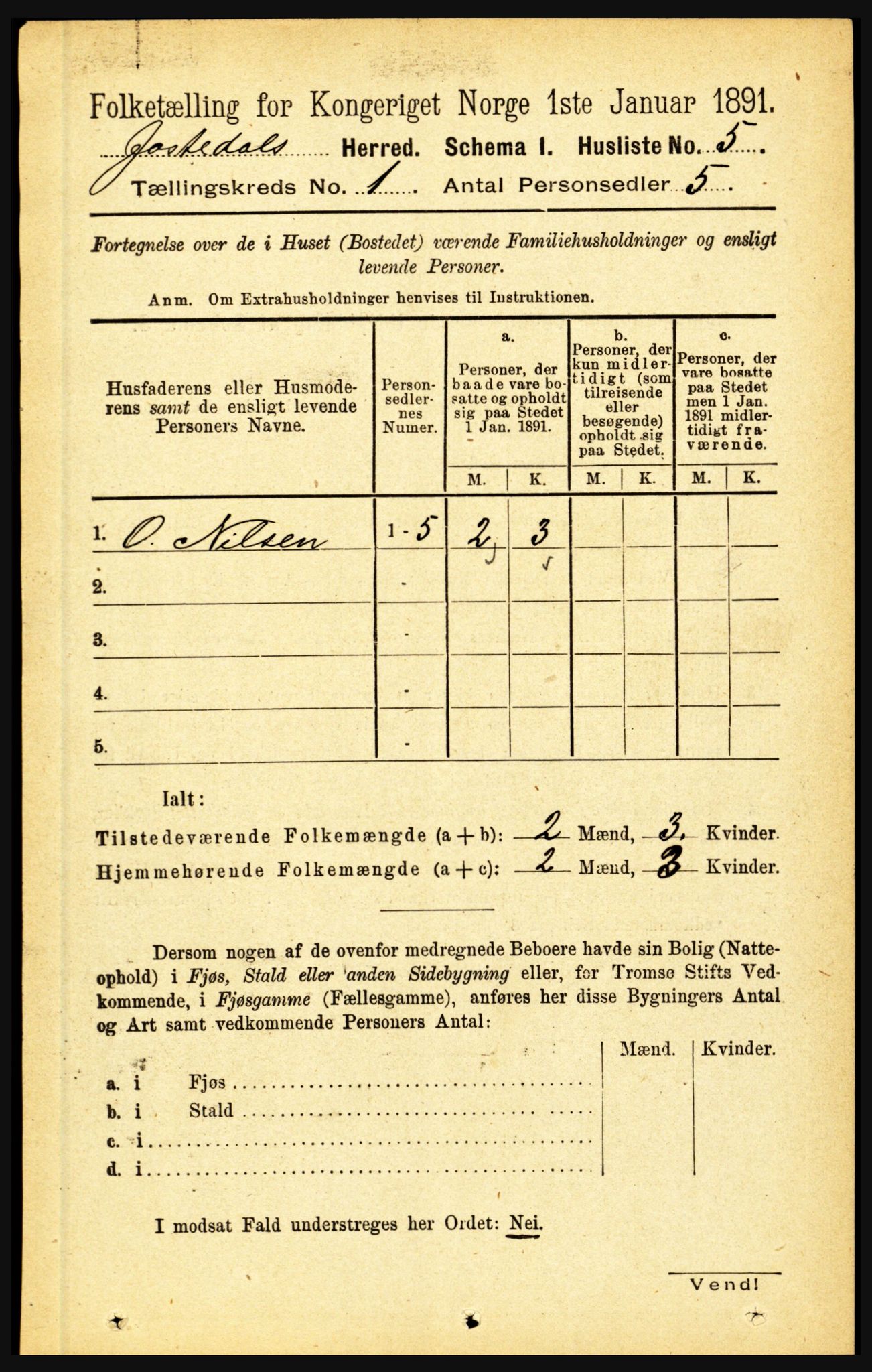 RA, 1891 census for 1427 Jostedal, 1891, p. 17