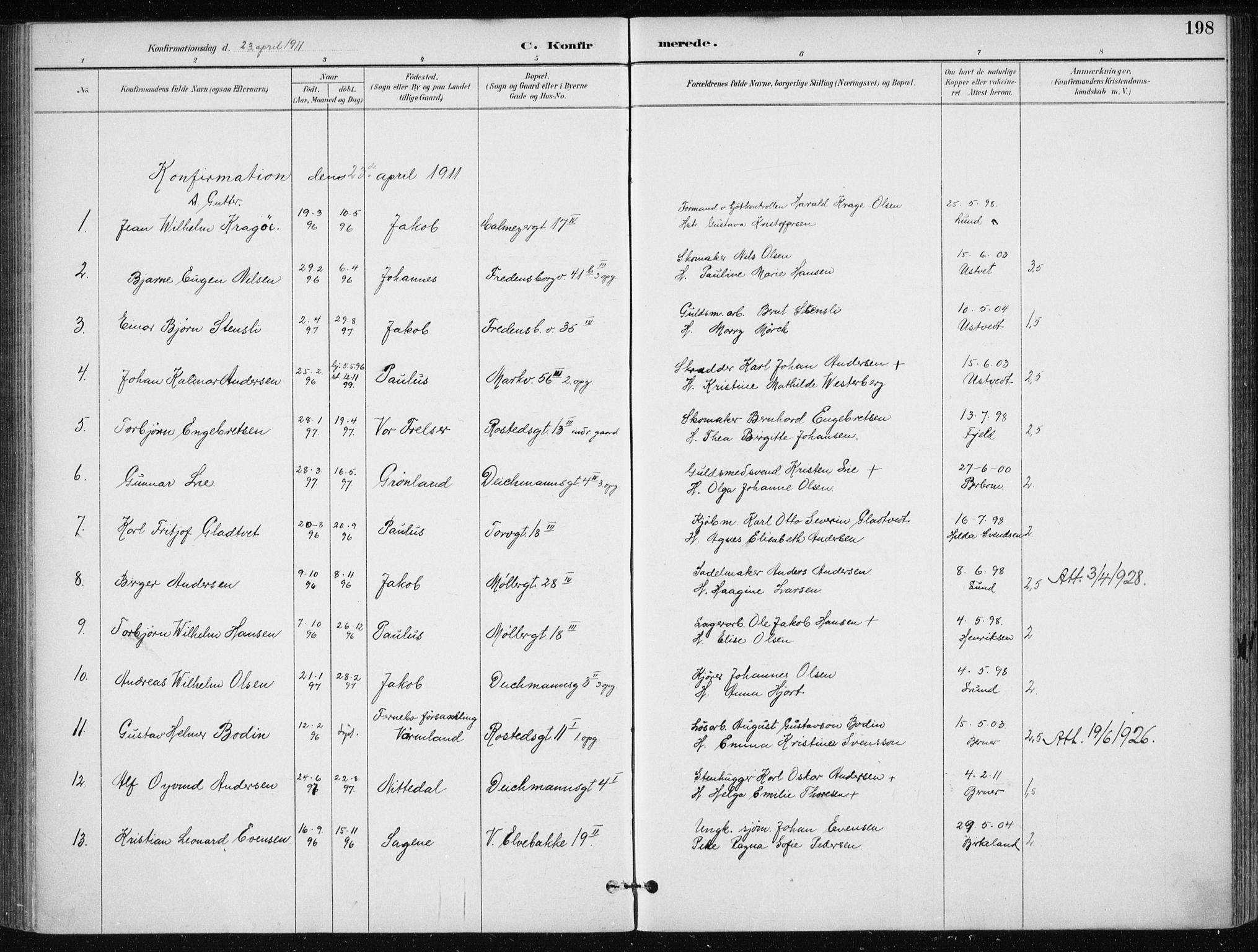 Jakob prestekontor Kirkebøker, SAO/A-10850/F/Fa/L0008: Parish register (official) no. 8, 1892-1924, p. 198