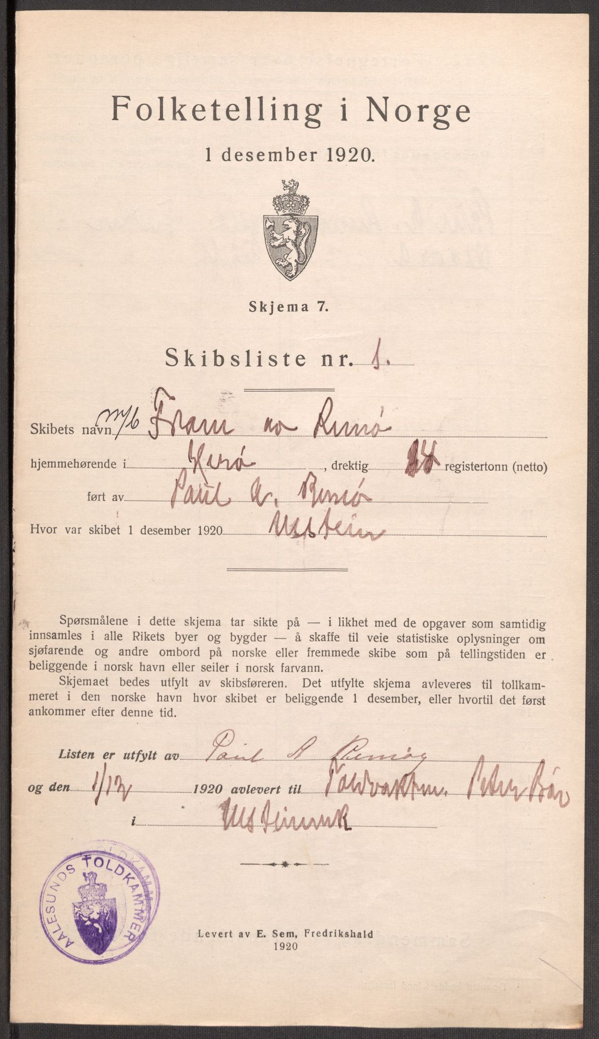 SAT, 1920 census for Ulstein, 1920, p. 5595