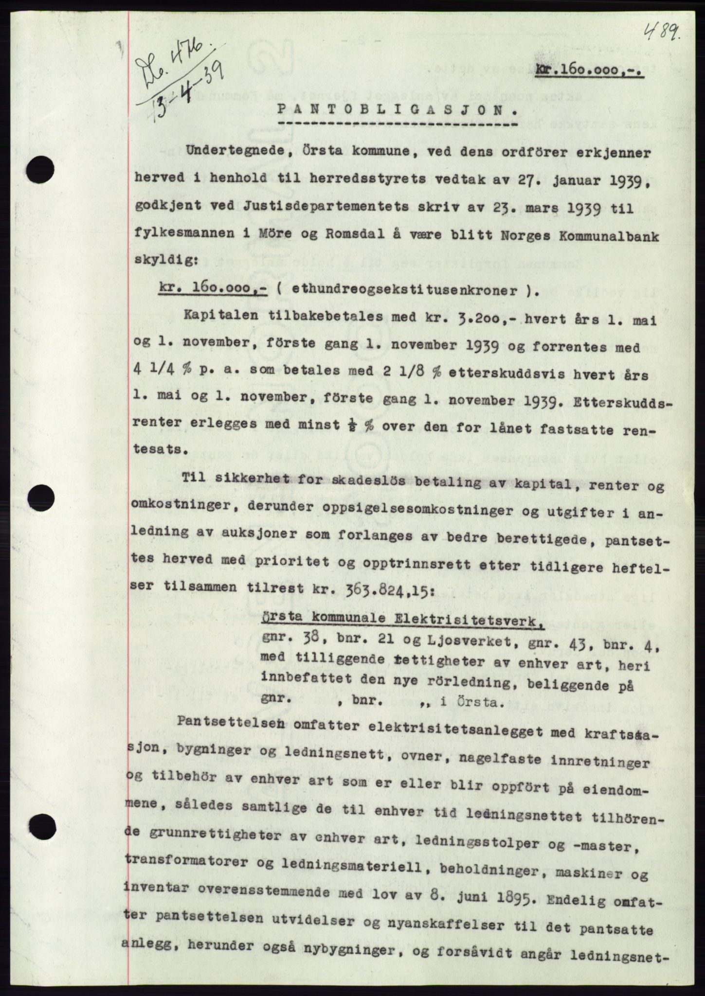 Søre Sunnmøre sorenskriveri, AV/SAT-A-4122/1/2/2C/L0067: Mortgage book no. 61, 1938-1939, Diary no: : 476/1939