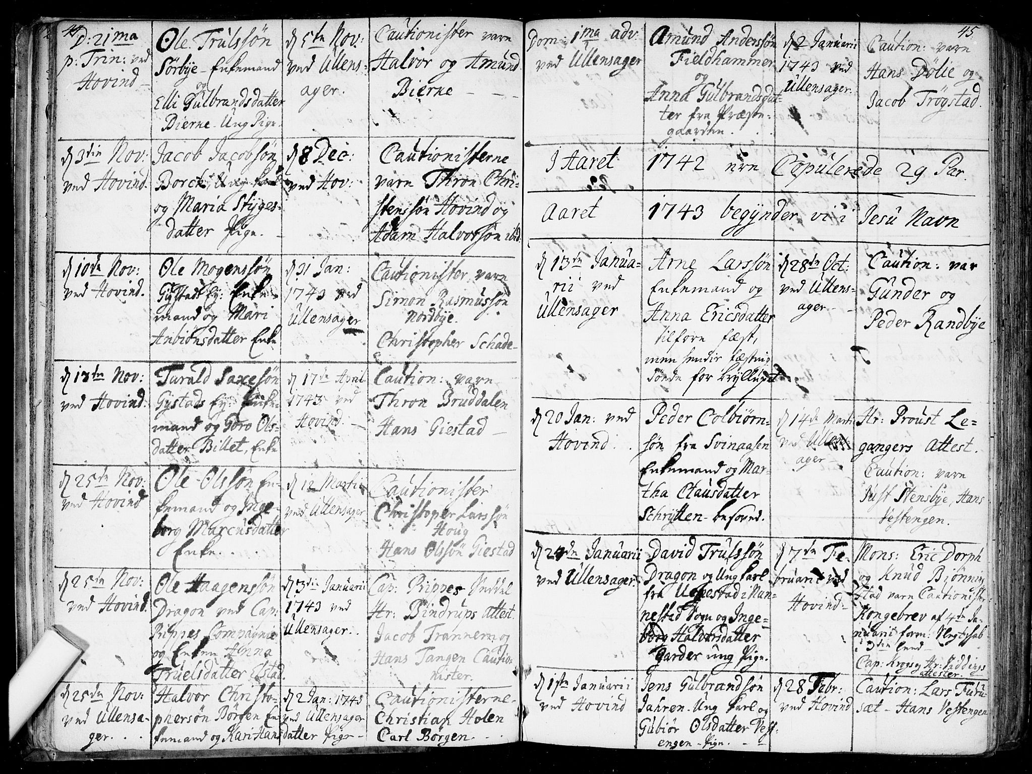 Ullensaker prestekontor Kirkebøker, SAO/A-10236a/F/Fa/L0010: Parish register (official) no. I 10, 1733-1776, p. 44-45