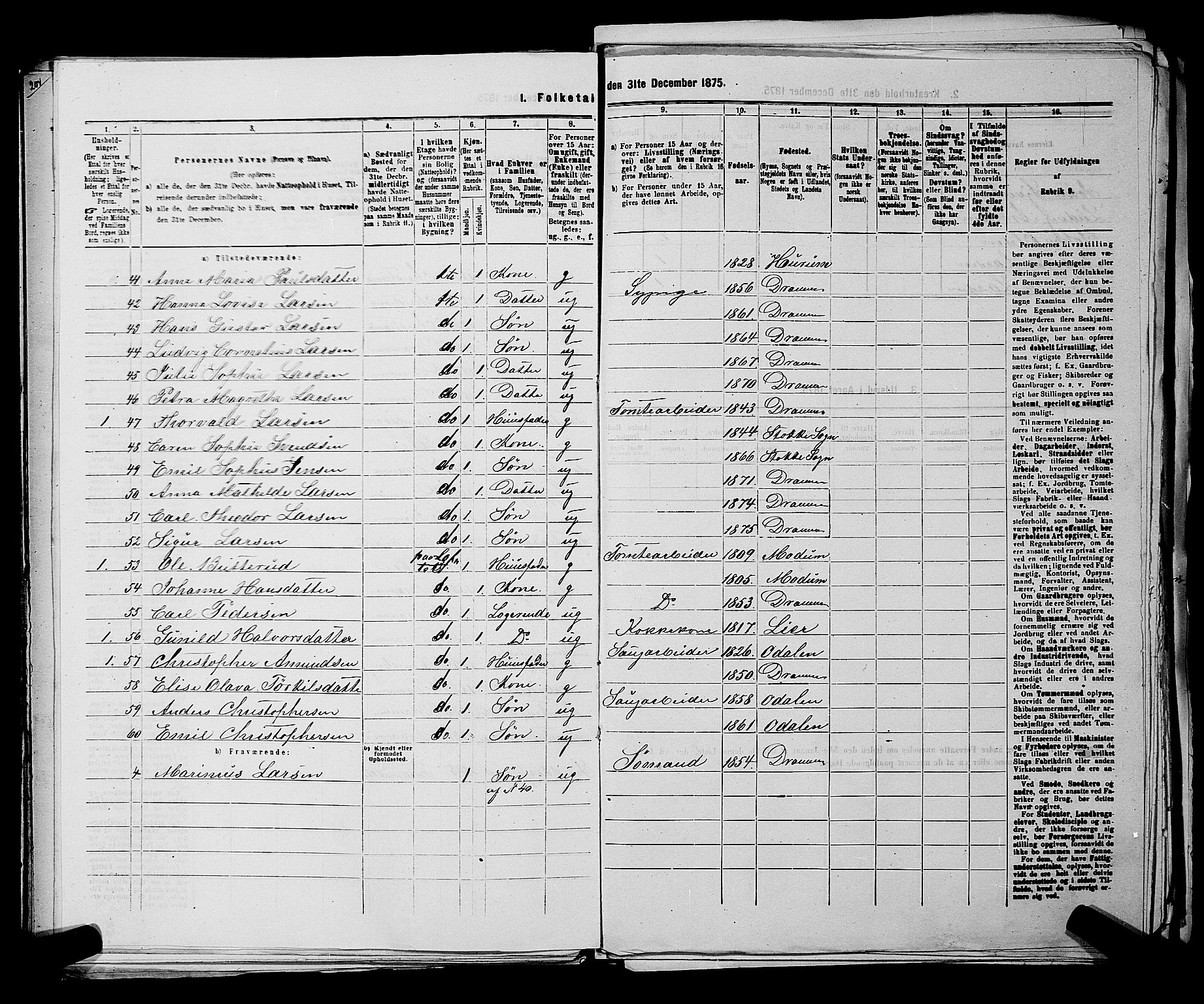 SAKO, 1875 census for 0602 Drammen, 1875, p. 1672