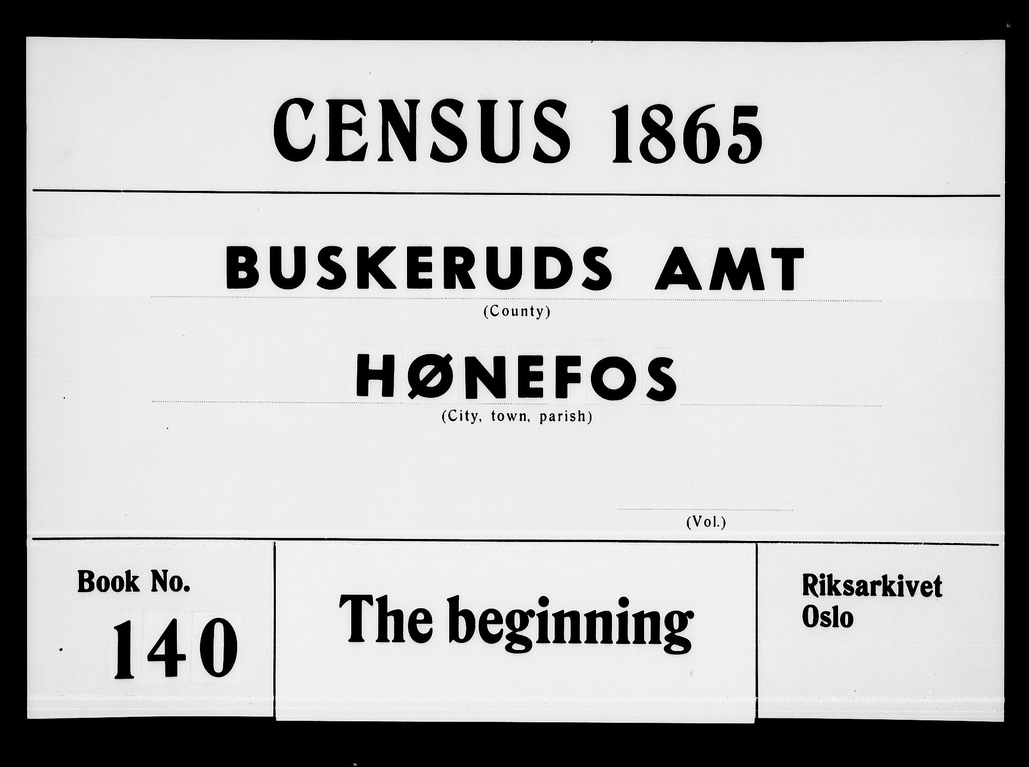 RA, 1865 census for Norderhov/Hønefoss, 1865, p. 1