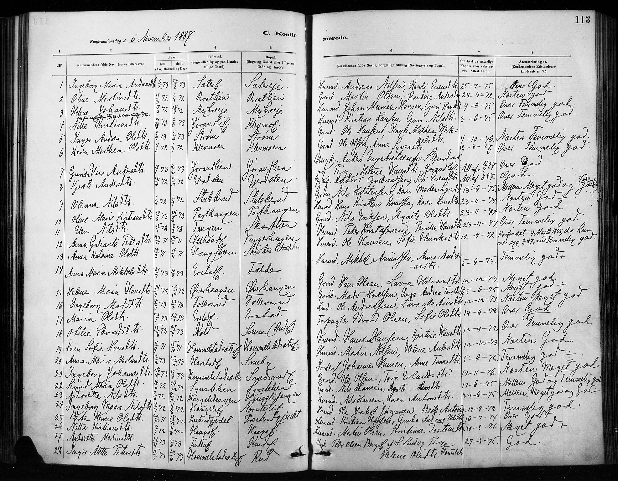 Nordre Land prestekontor, SAH/PREST-124/H/Ha/Haa/L0004: Parish register (official) no. 4, 1882-1896, p. 113