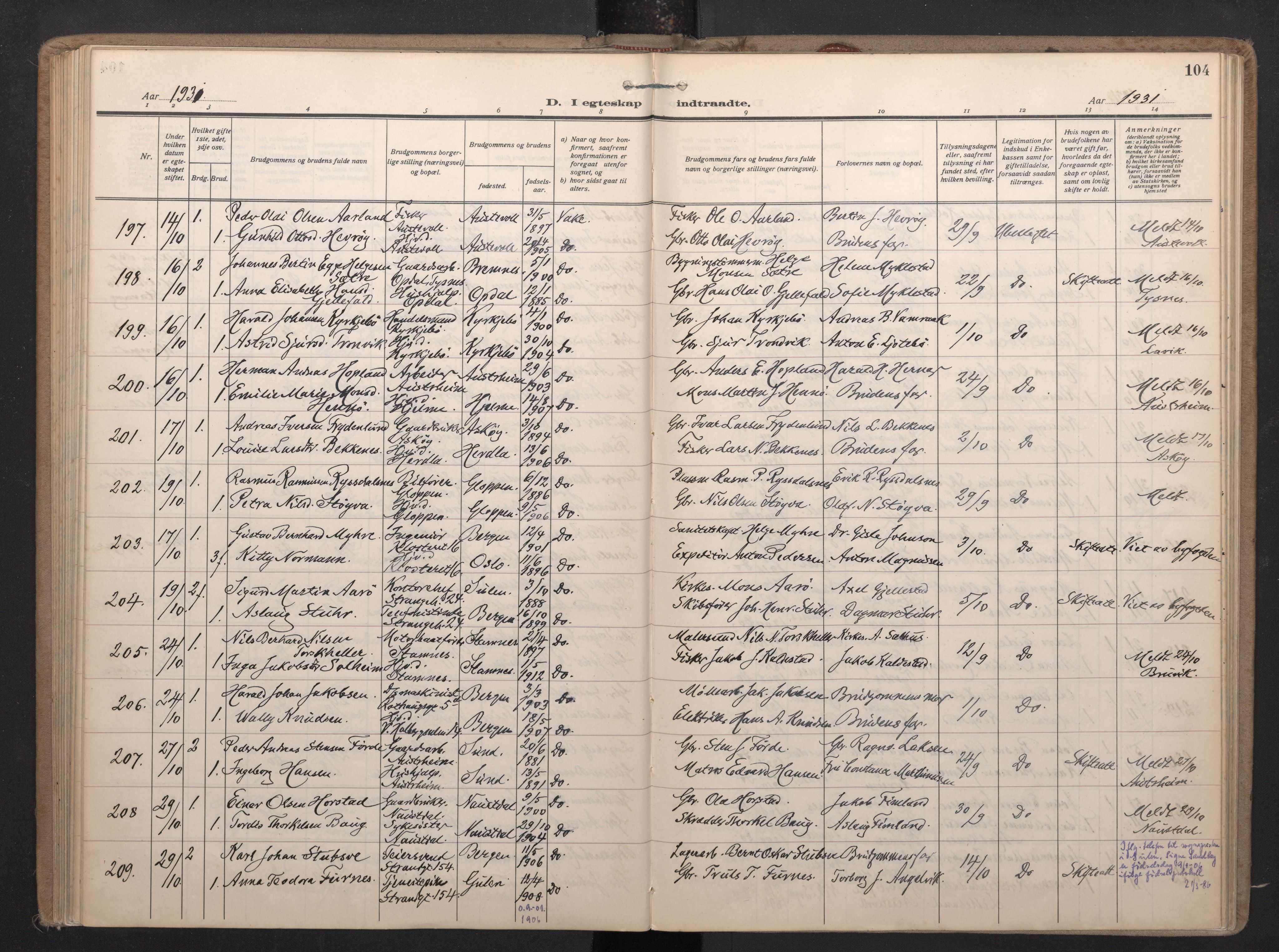 Nykirken Sokneprestembete, SAB/A-77101/H/Haa/L0038: Parish register (official) no. D 8, 1926-1934, p. 103b-104a