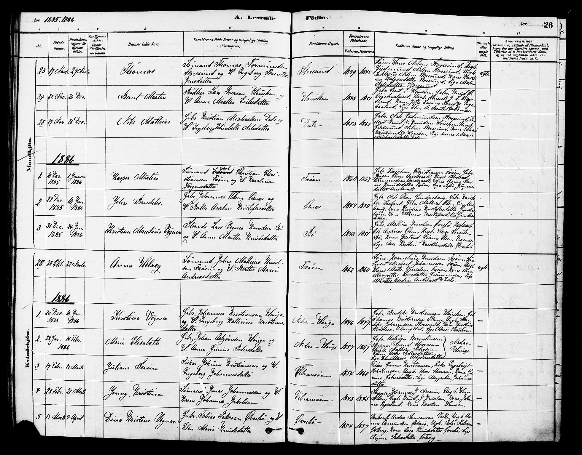 Torvastad sokneprestkontor, SAST/A -101857/H/Ha/Haa/L0014: Parish register (official) no. A 13, 1879-1888, p. 26