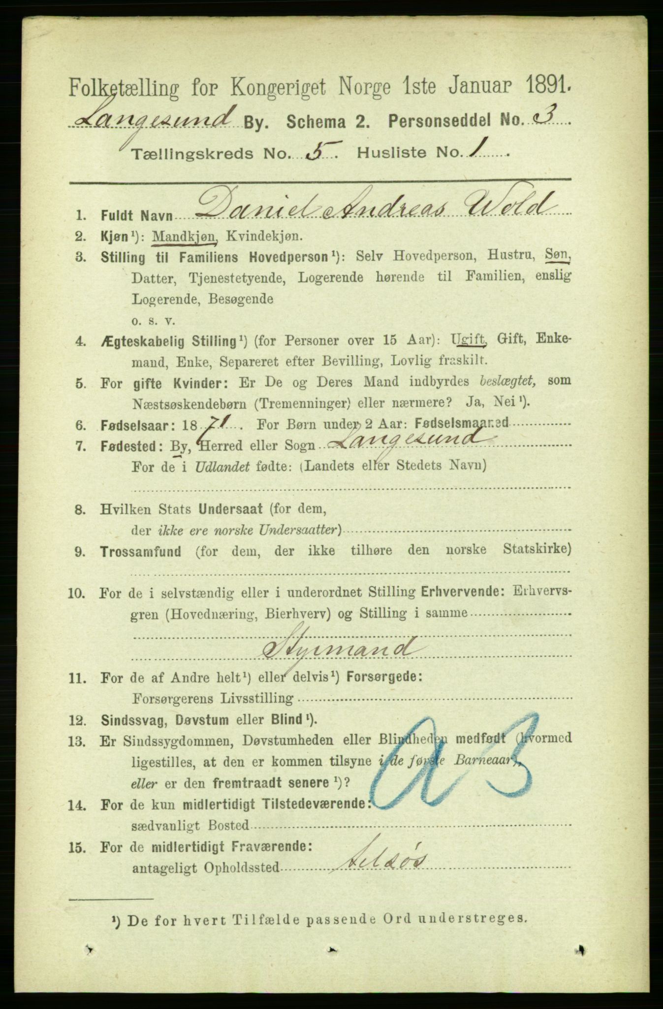 RA, 1891 census for 0802 Langesund, 1891, p. 1294