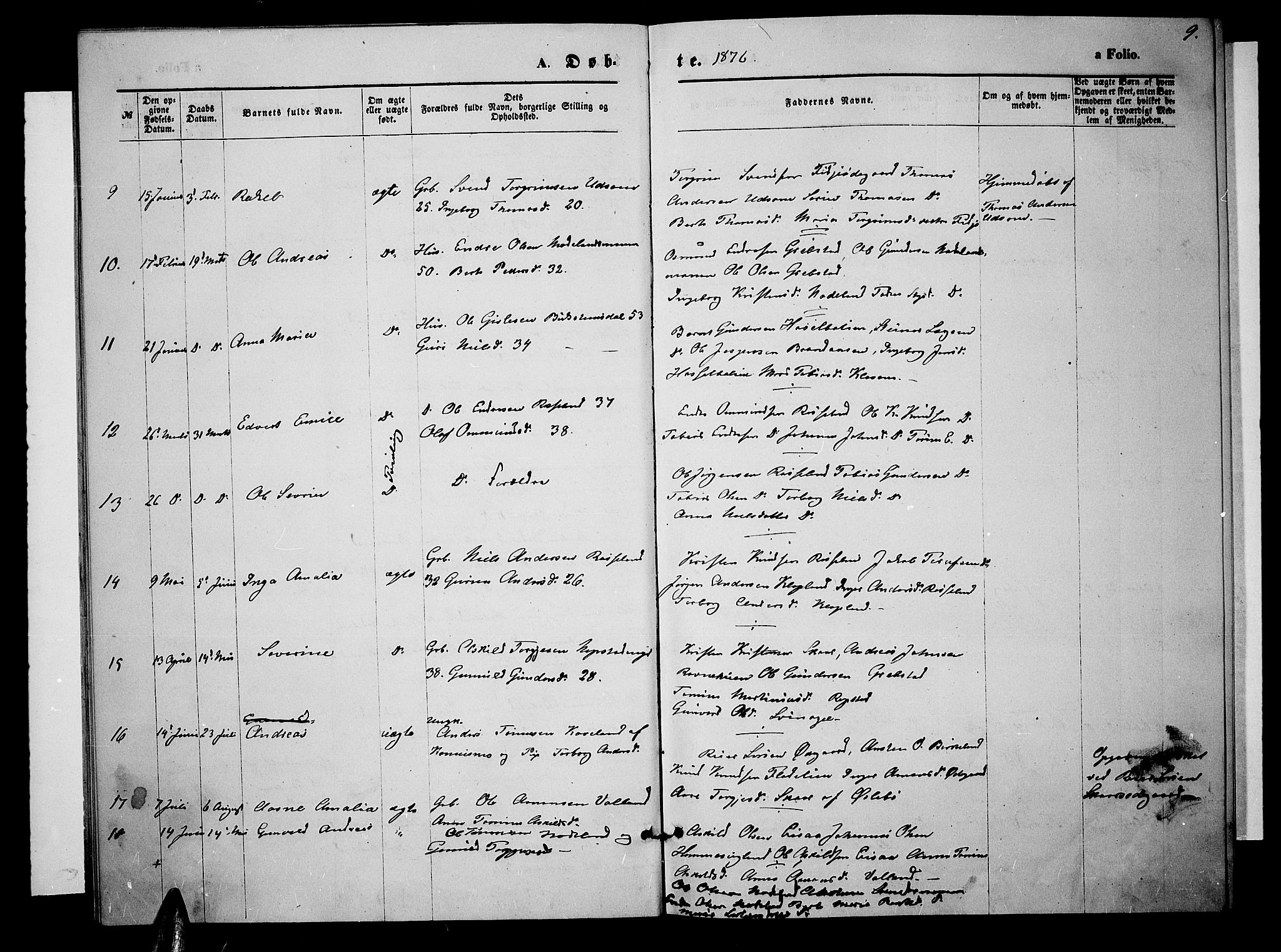 Søgne sokneprestkontor, SAK/1111-0037/F/Fb/Fba/L0003: Parish register (copy) no. B 3, 1874-1887, p. 9