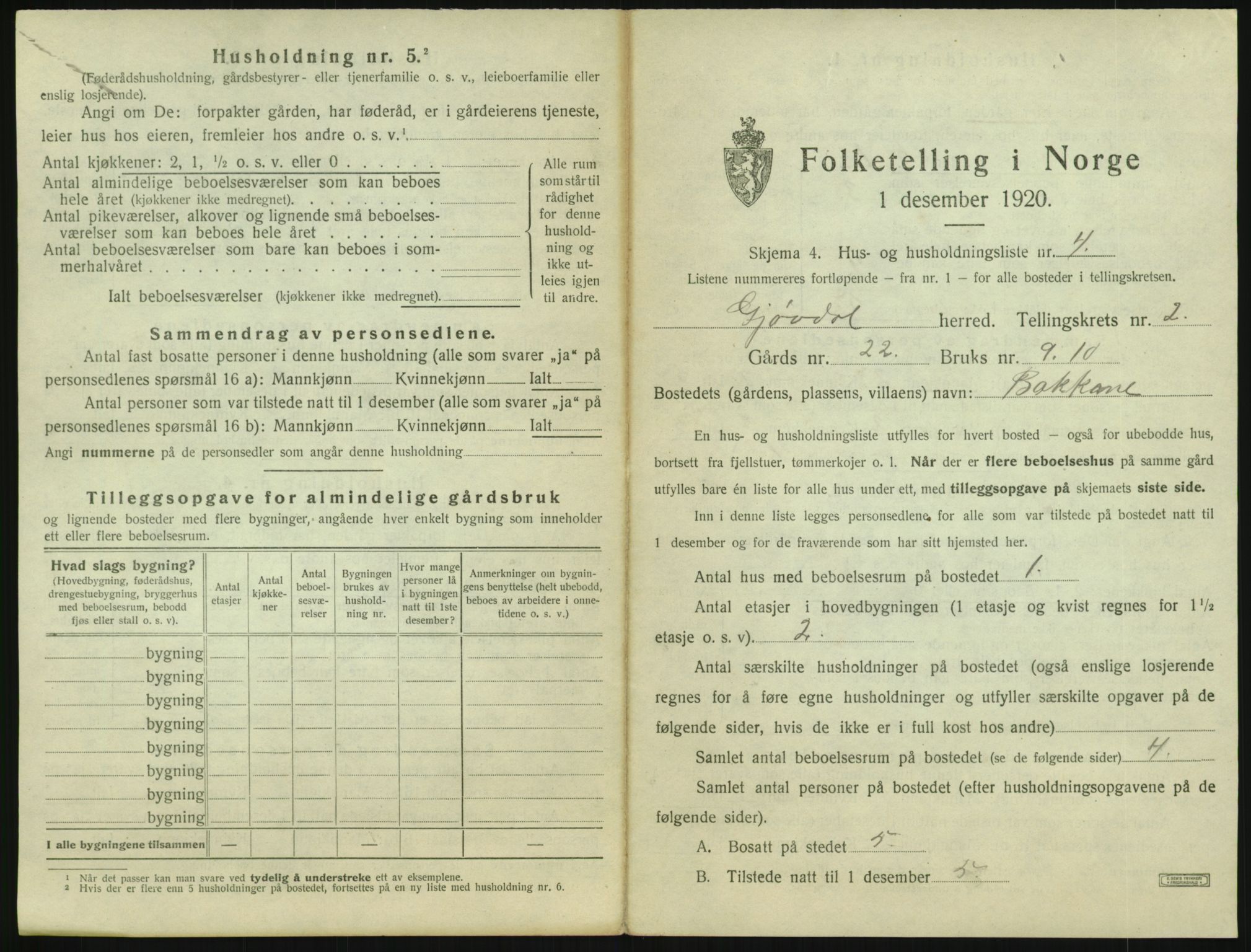 SAK, 1920 census for Gjøvdal, 1920, p. 130
