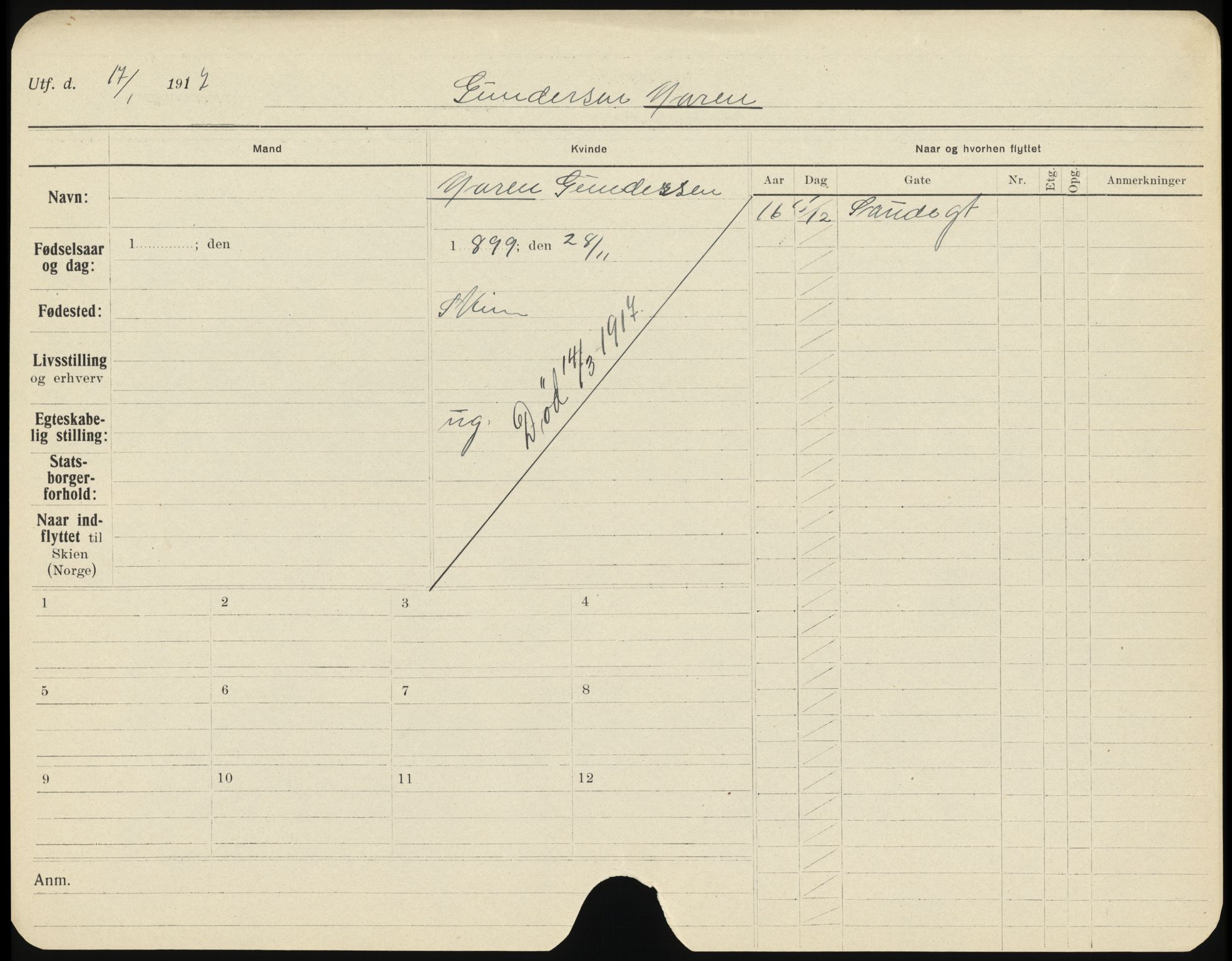 Skien folkeregister, AV/SAKO-A-425/H/Ha/L0001: Døde, 1916-1929, p. 27