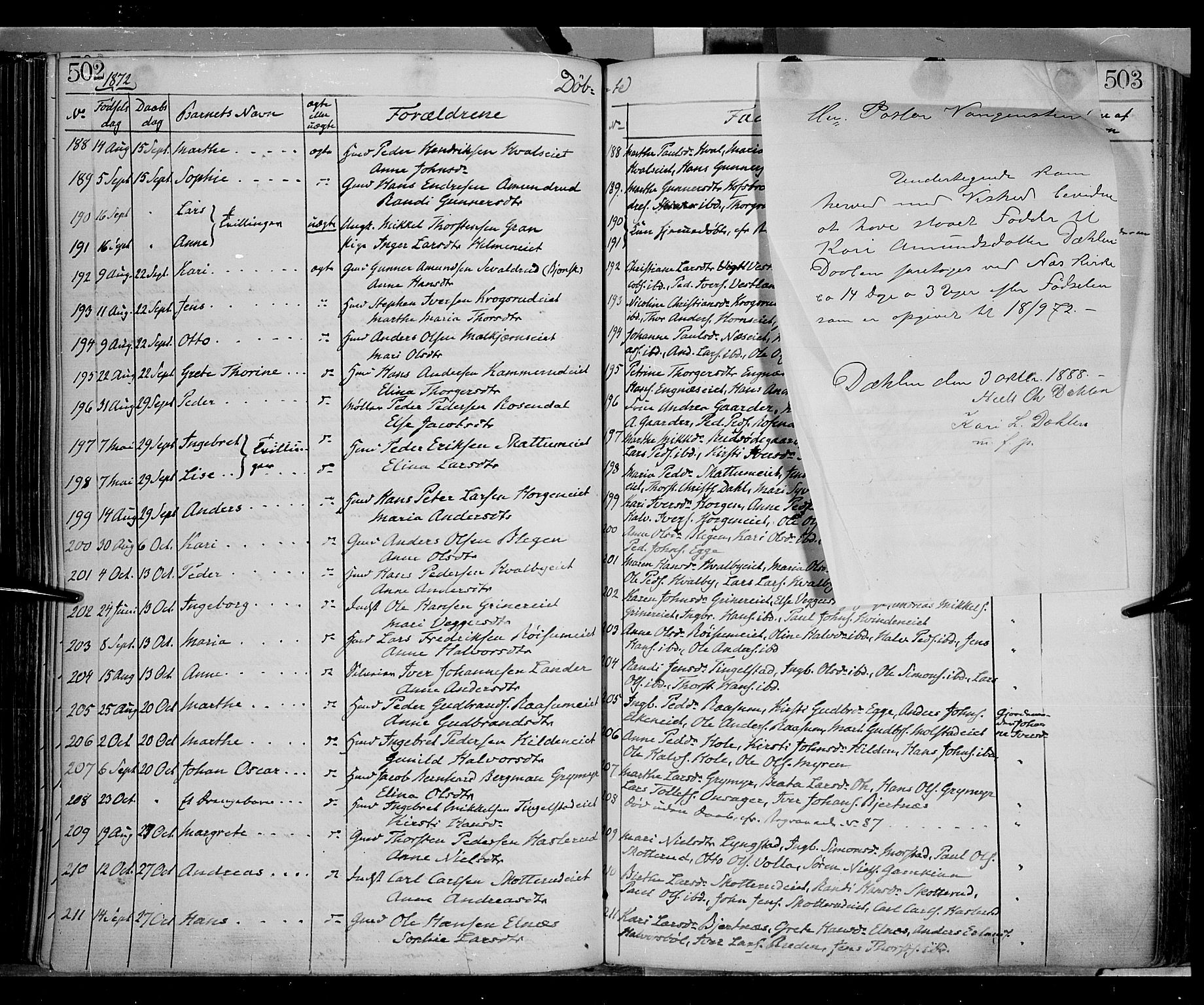 Gran prestekontor, SAH/PREST-112/H/Ha/Haa/L0012: Parish register (official) no. 12, 1856-1874, p. 502-503