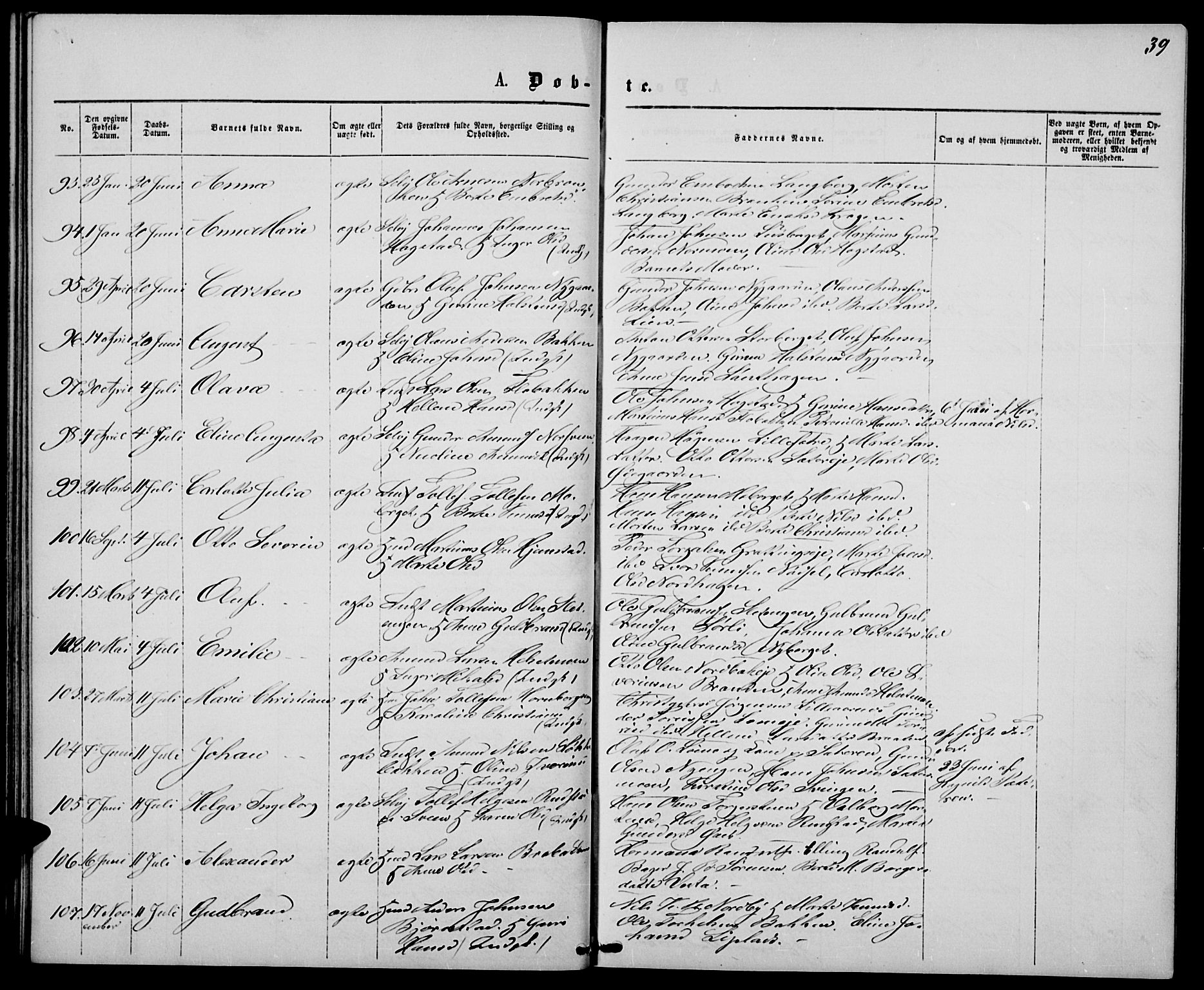 Elverum prestekontor, SAH/PREST-044/H/Ha/Hab/L0004: Parish register (copy) no. 4, 1866-1874, p. 39