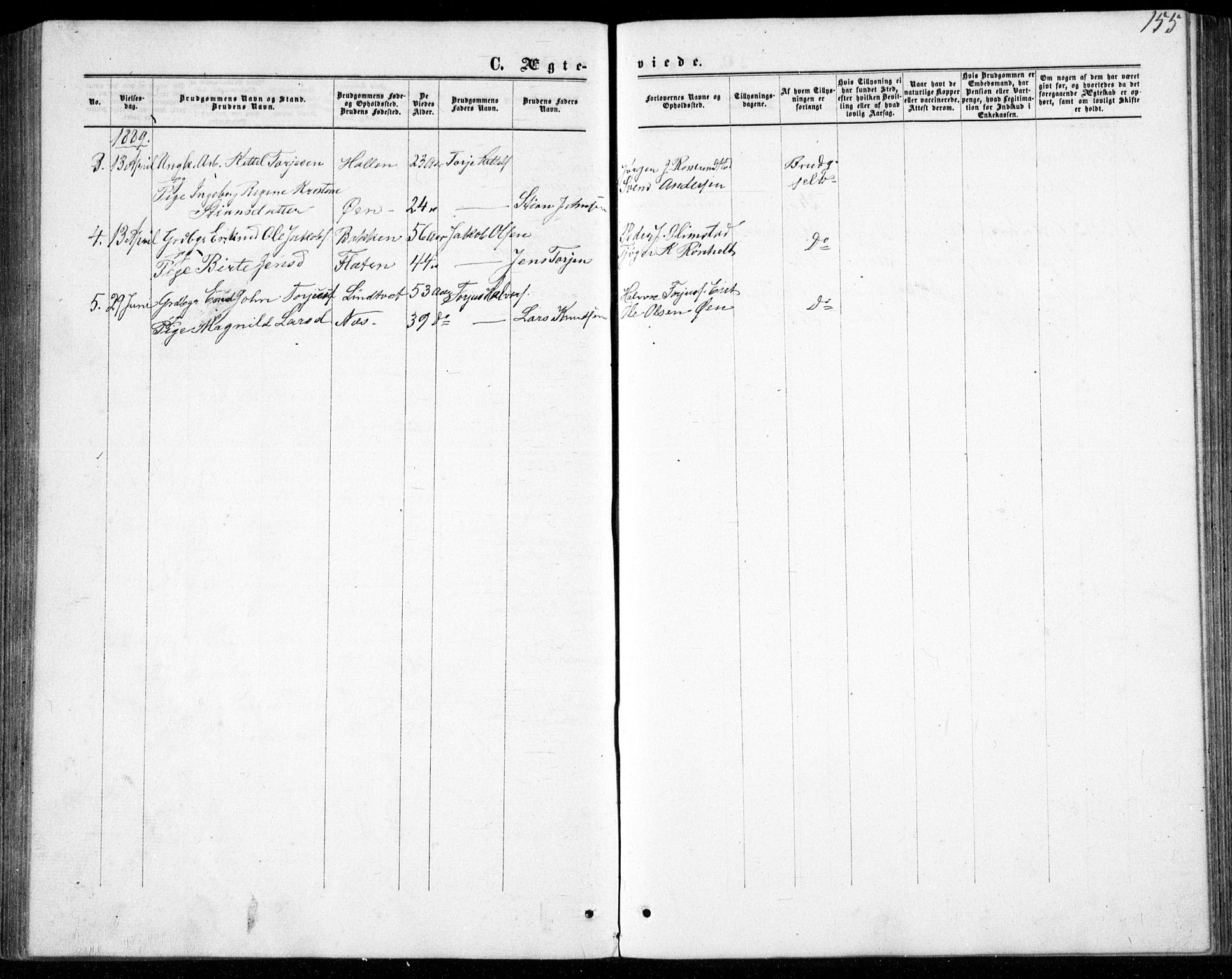 Gjerstad sokneprestkontor, AV/SAK-1111-0014/F/Fb/Fbb/L0003: Parish register (copy) no. B 3, 1862-1889, p. 155