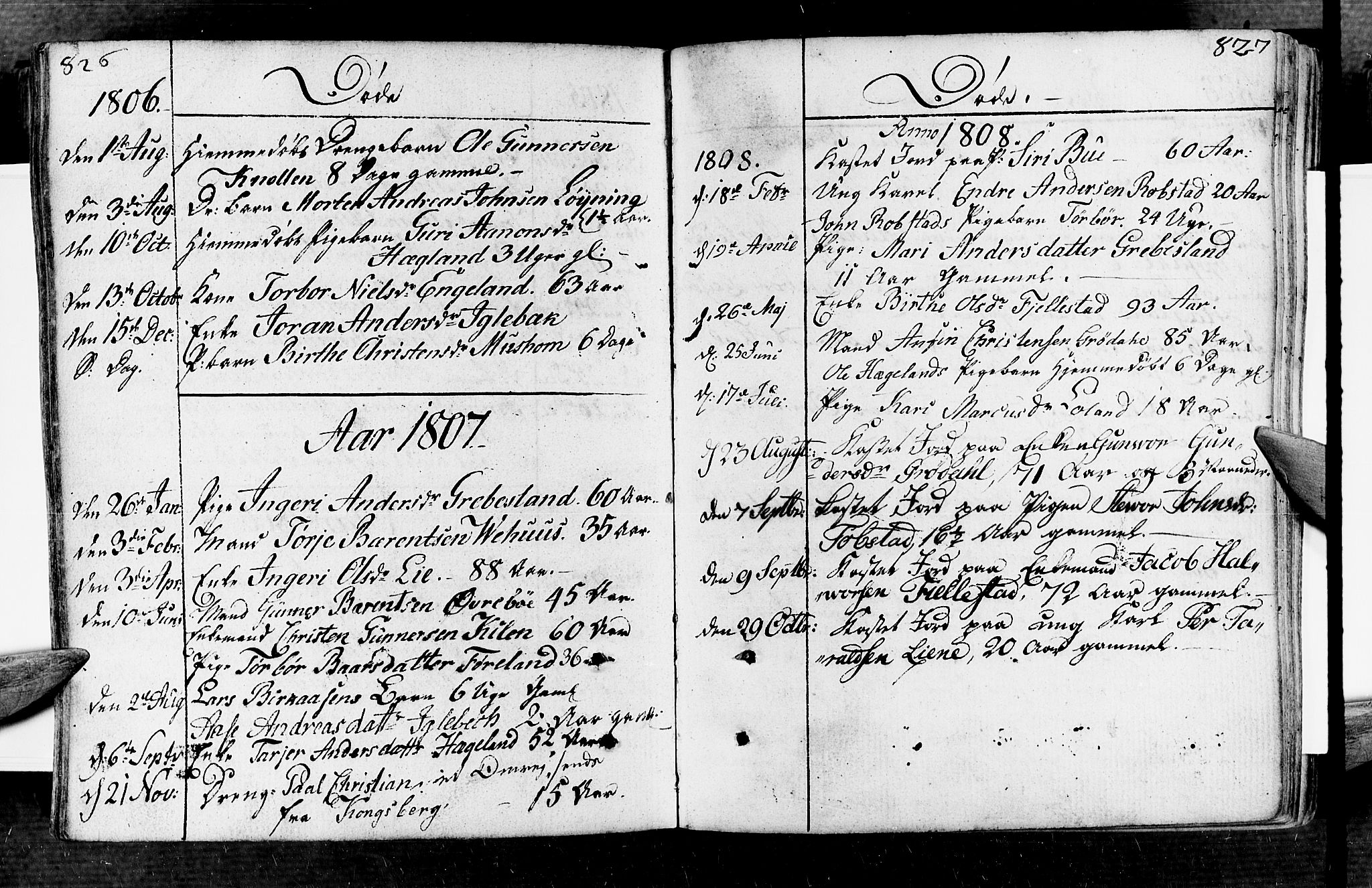 Vennesla sokneprestkontor, AV/SAK-1111-0045/Fa/Fac/L0002: Parish register (official) no. A 2, 1785-1834, p. 826-827