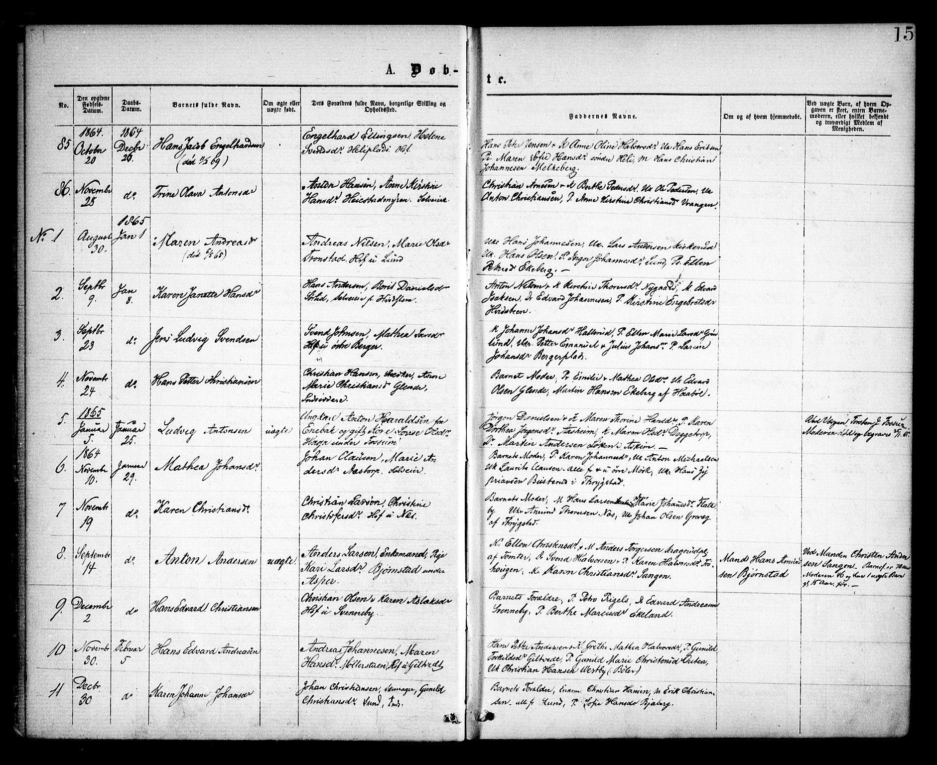 Spydeberg prestekontor Kirkebøker, SAO/A-10924/F/Fa/L0006: Parish register (official) no. I 6, 1863-1874, p. 15
