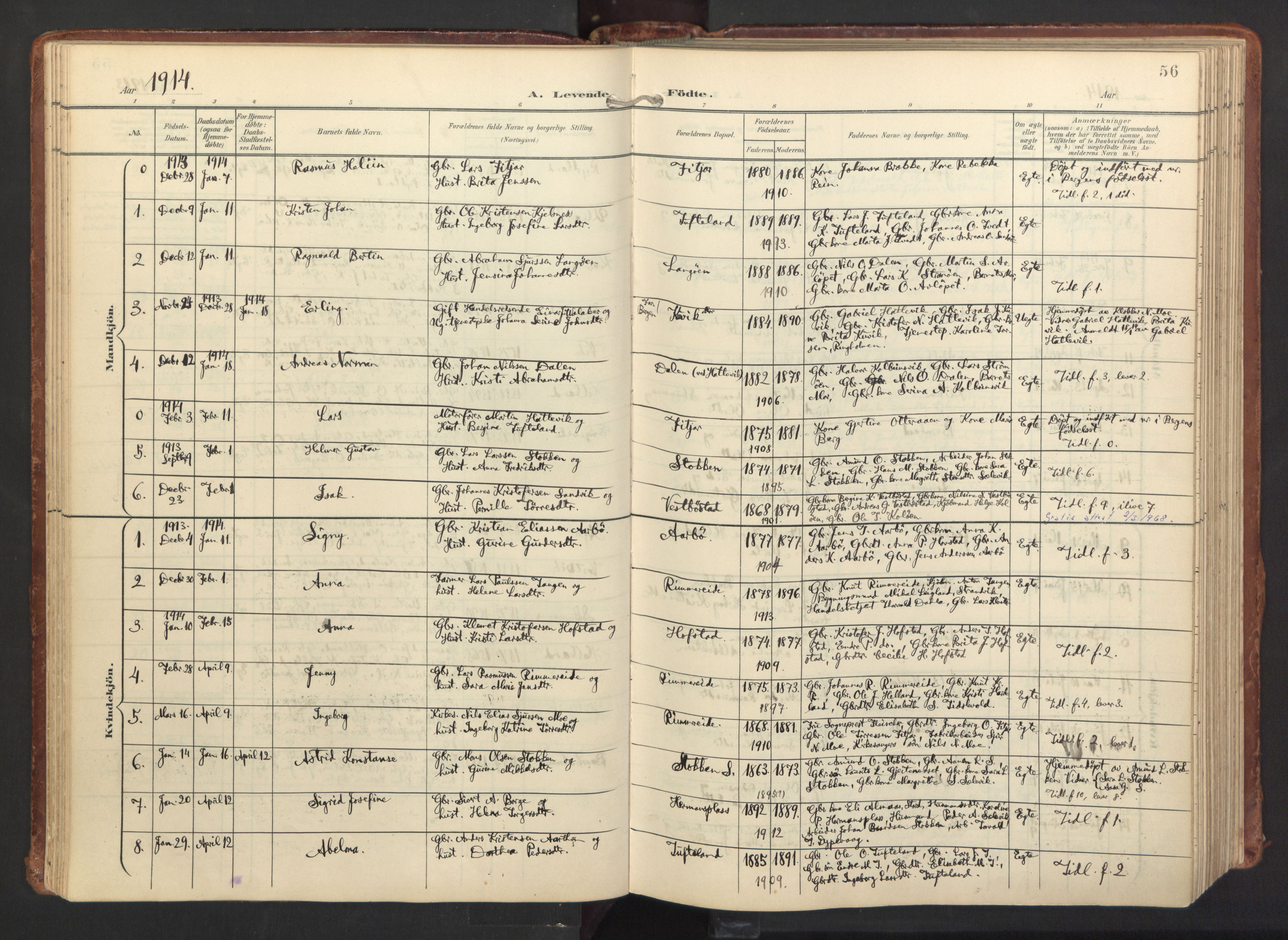 Fitjar sokneprestembete, SAB/A-99926: Parish register (official) no. A 3, 1900-1918, p. 56
