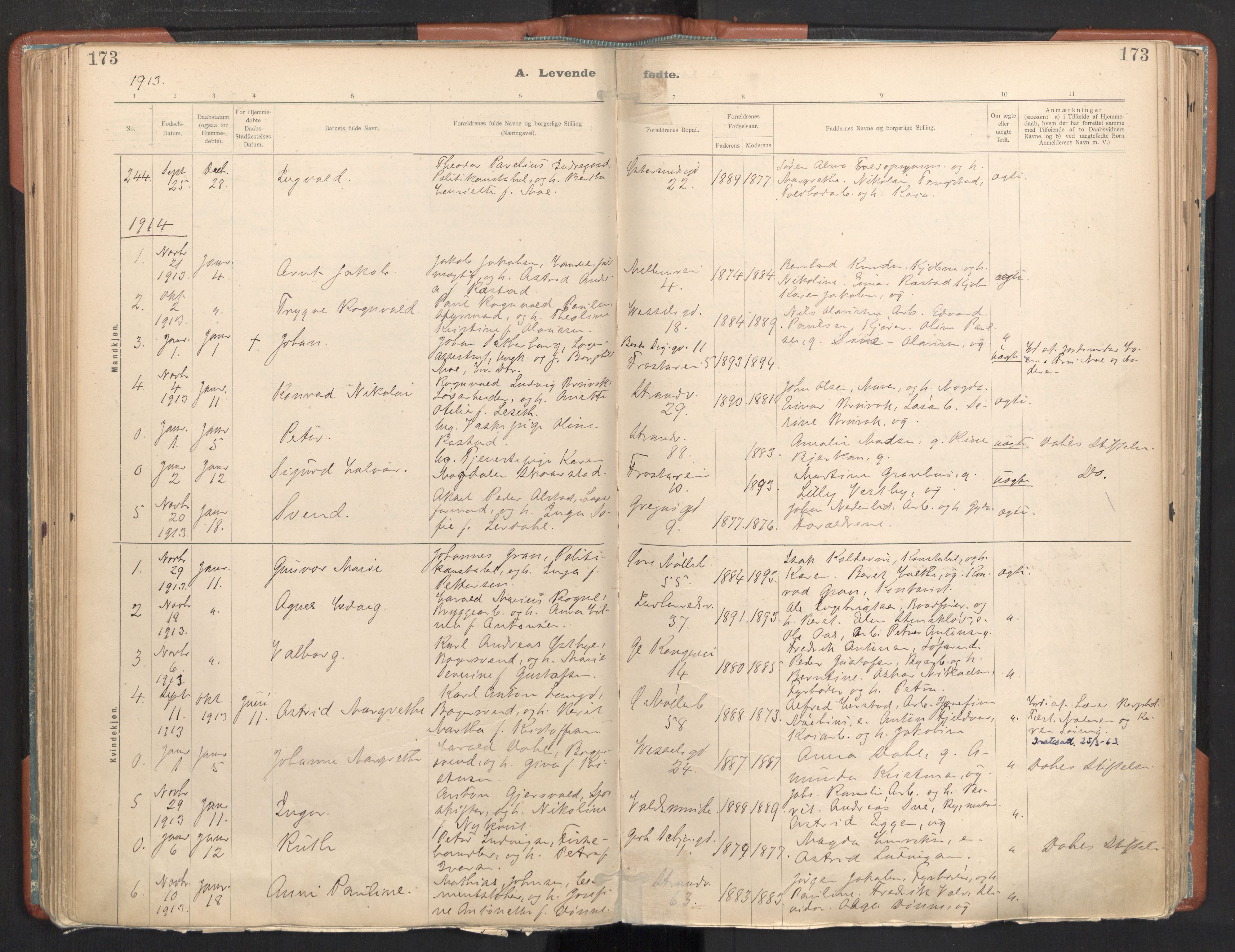 Ministerialprotokoller, klokkerbøker og fødselsregistre - Sør-Trøndelag, SAT/A-1456/605/L0243: Parish register (official) no. 605A05, 1908-1923, p. 173