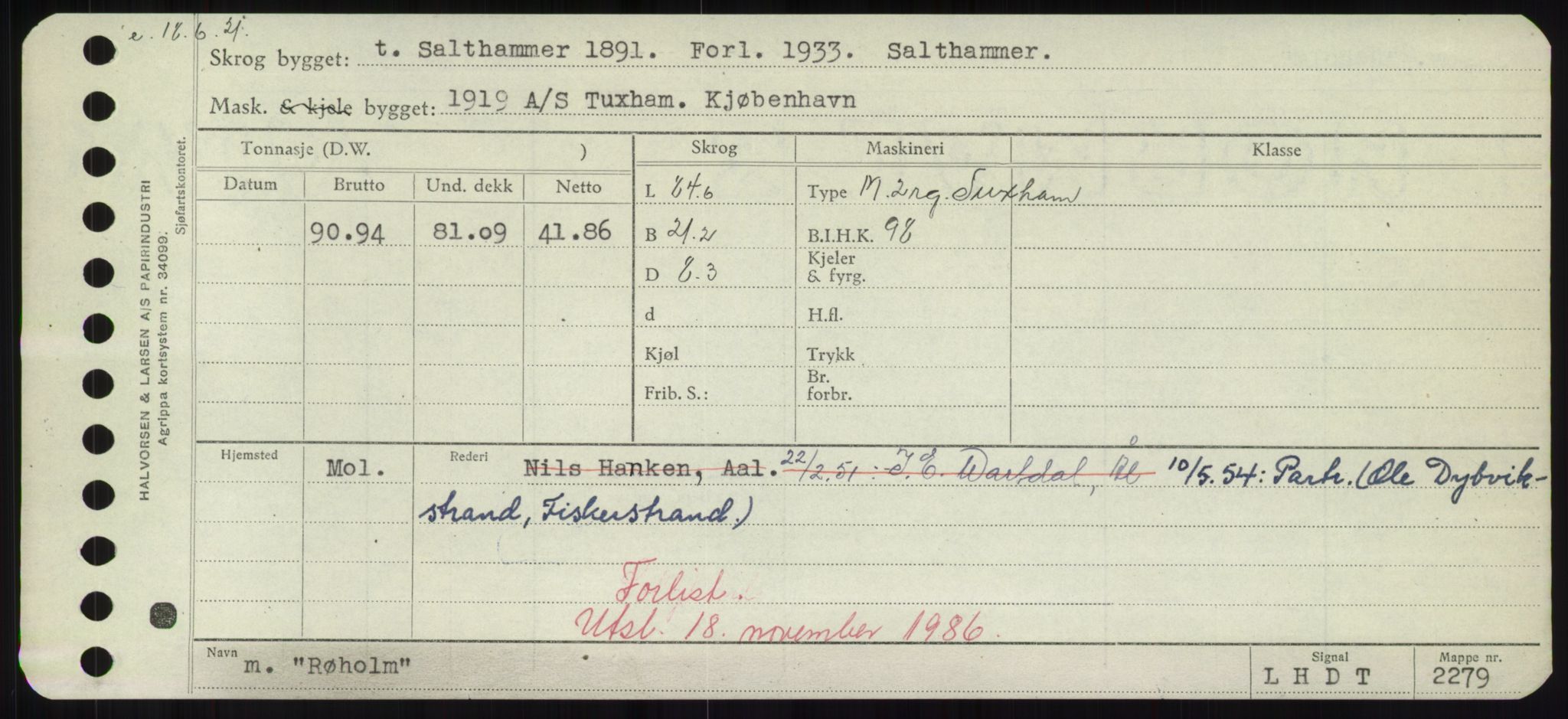 Sjøfartsdirektoratet med forløpere, Skipsmålingen, RA/S-1627/H/Hd/L0031: Fartøy, Rju-Sam, p. 451