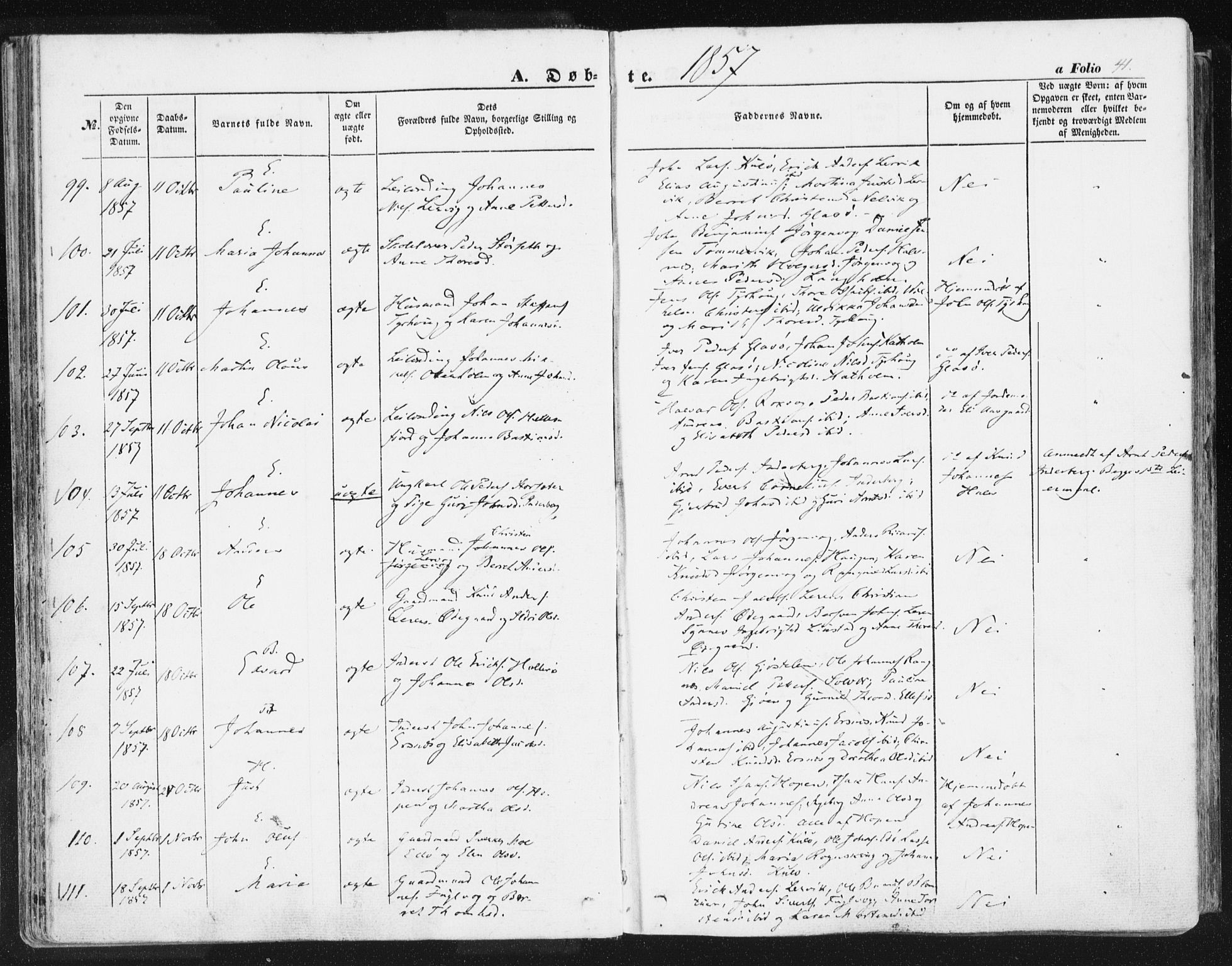 Ministerialprotokoller, klokkerbøker og fødselsregistre - Møre og Romsdal, AV/SAT-A-1454/581/L0937: Parish register (official) no. 581A05, 1853-1872, p. 41