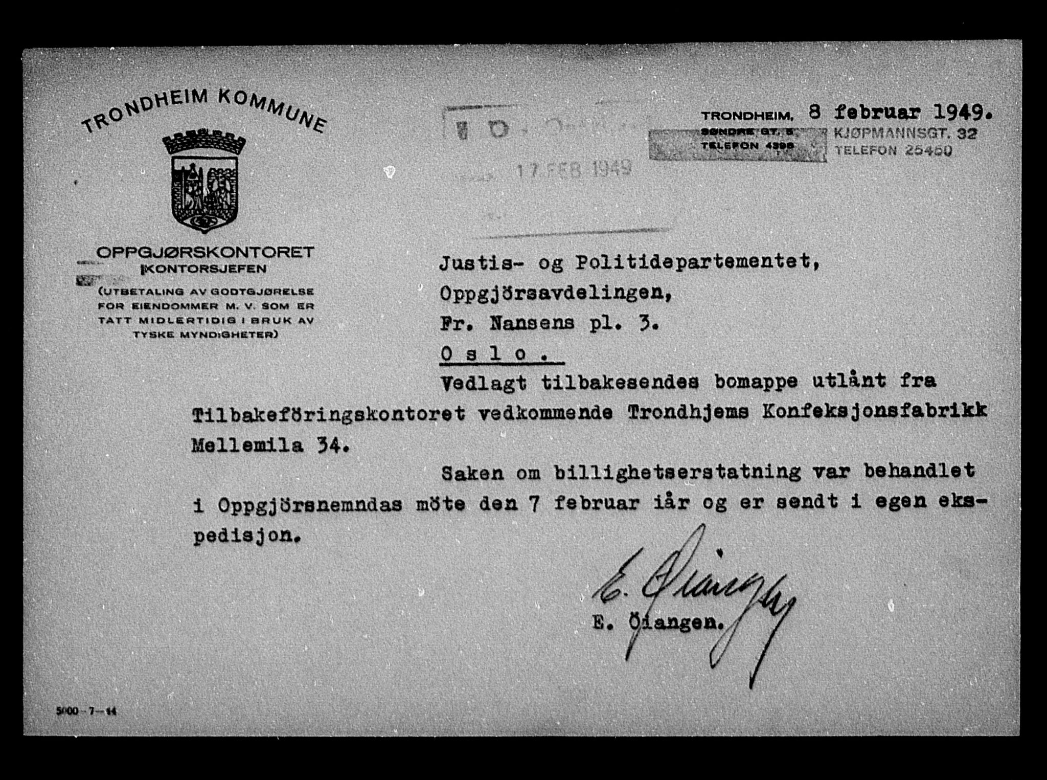 Justisdepartementet, Tilbakeføringskontoret for inndratte formuer, AV/RA-S-1564/H/Hc/Hca/L0909: --, 1945-1947, p. 5