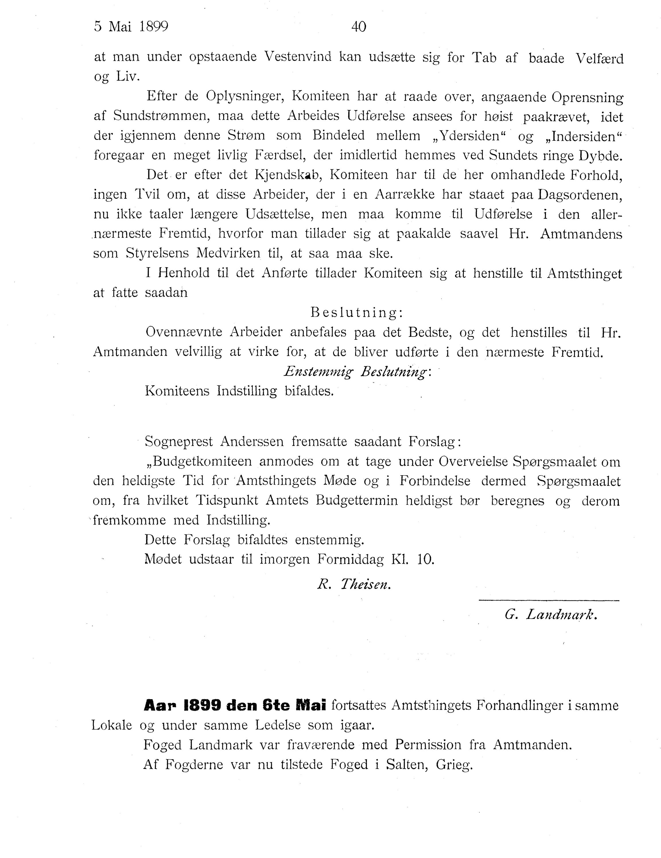Nordland Fylkeskommune. Fylkestinget, AIN/NFK-17/176/A/Ac/L0022: Fylkestingsforhandlinger 1899, 1899, p. 40