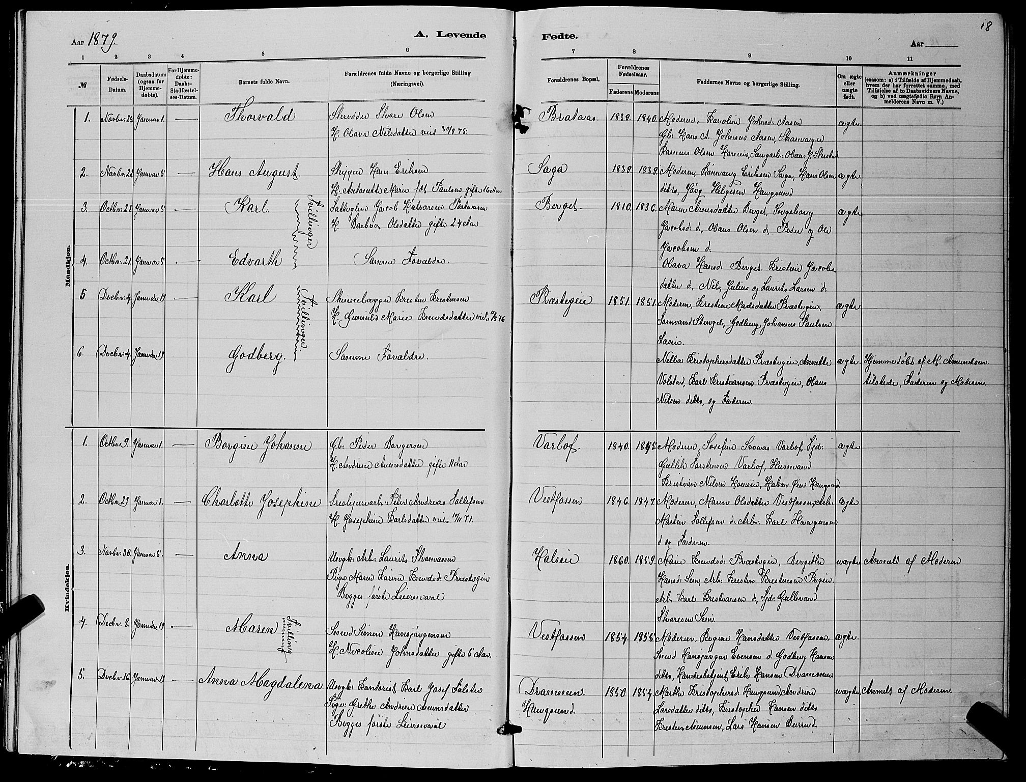 Eiker kirkebøker, SAKO/A-4/G/Ga/L0005: Parish register (copy) no. I 5, 1878-1887, p. 18