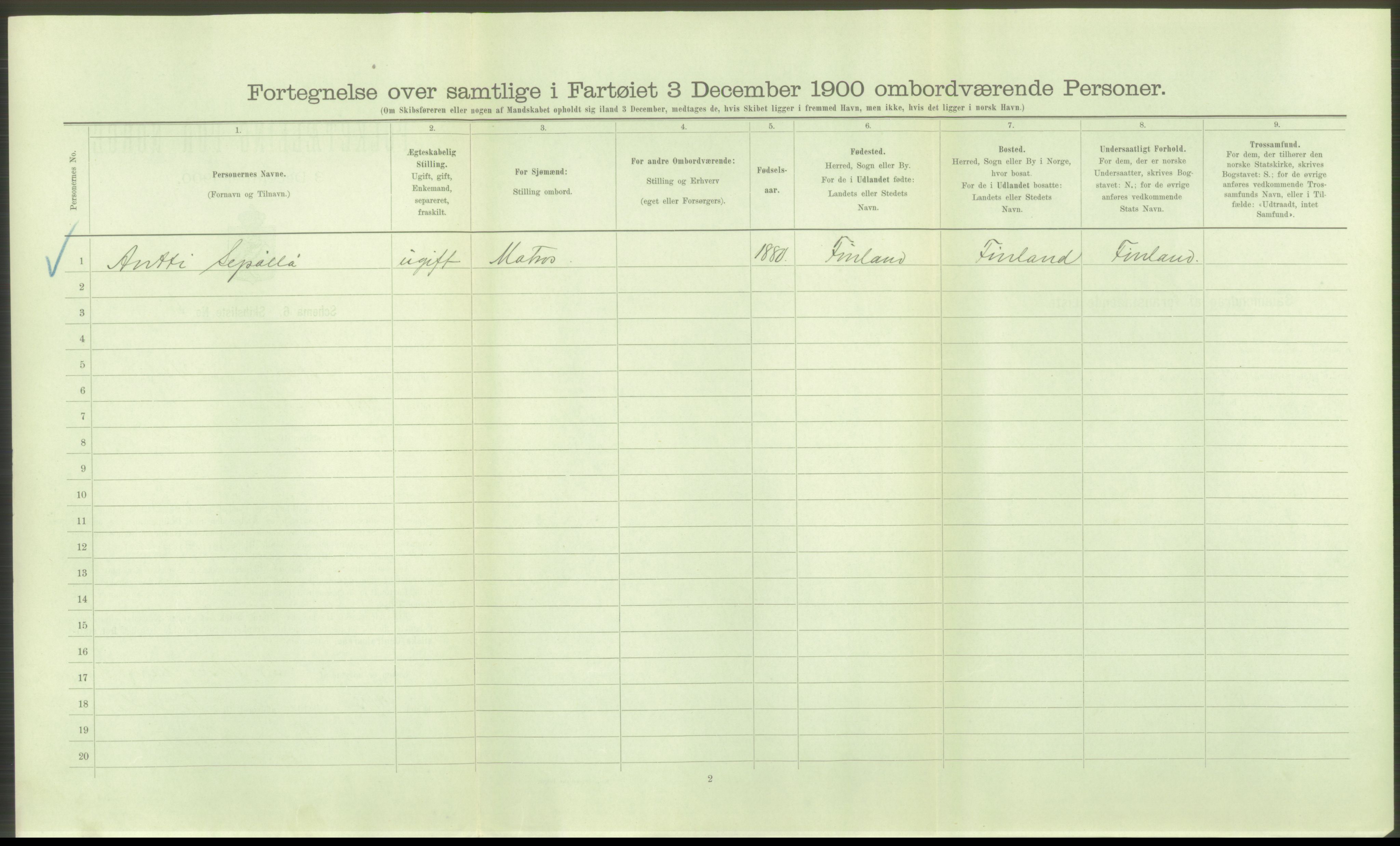 RA, 1900 Census - ship lists from ships in Norwegian harbours, harbours abroad and at sea, 1900, p. 14