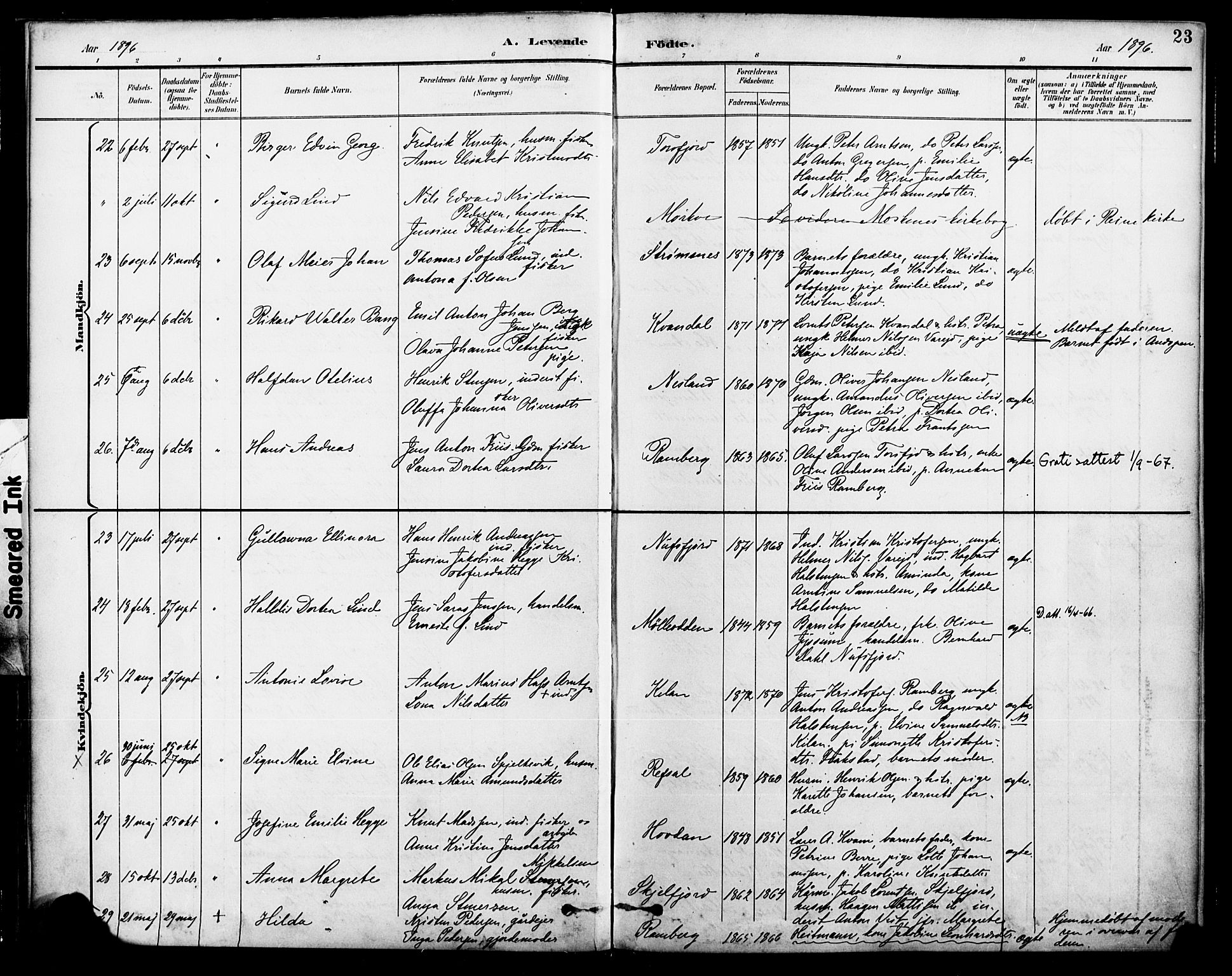 Ministerialprotokoller, klokkerbøker og fødselsregistre - Nordland, SAT/A-1459/885/L1205: Parish register (official) no. 885A06, 1892-1905, p. 23