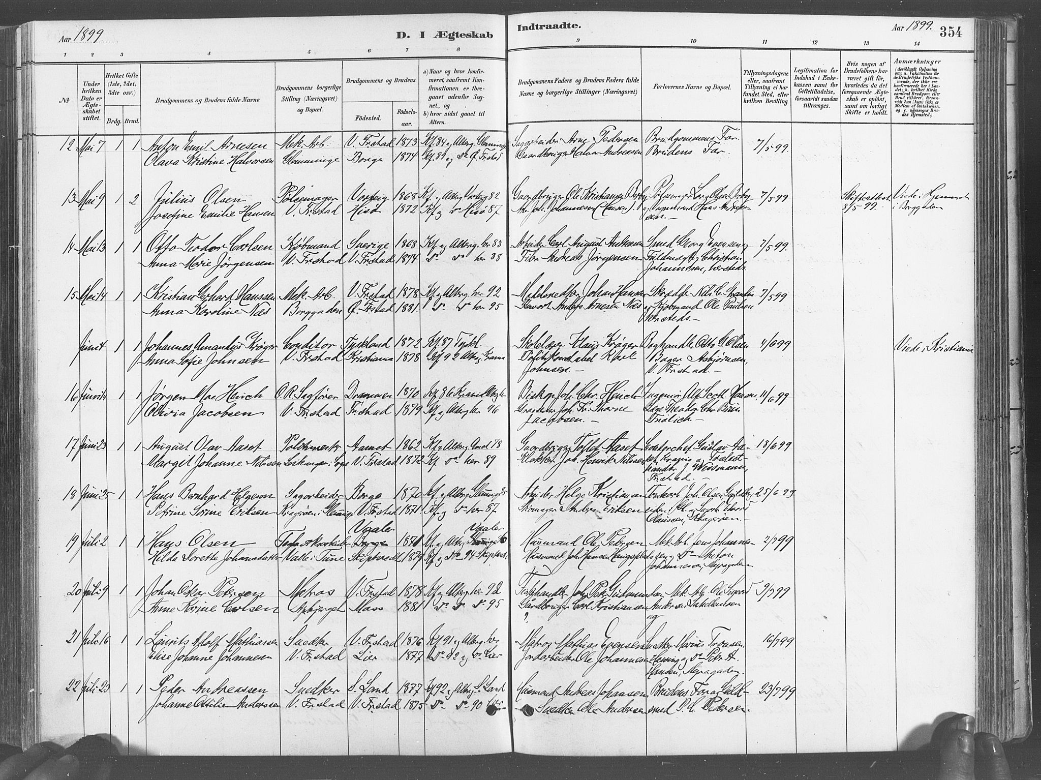 Fredrikstad domkirkes prestekontor Kirkebøker, SAO/A-10906/G/Ga/L0003: Parish register (copy) no. 3, 1880-1900, p. 354