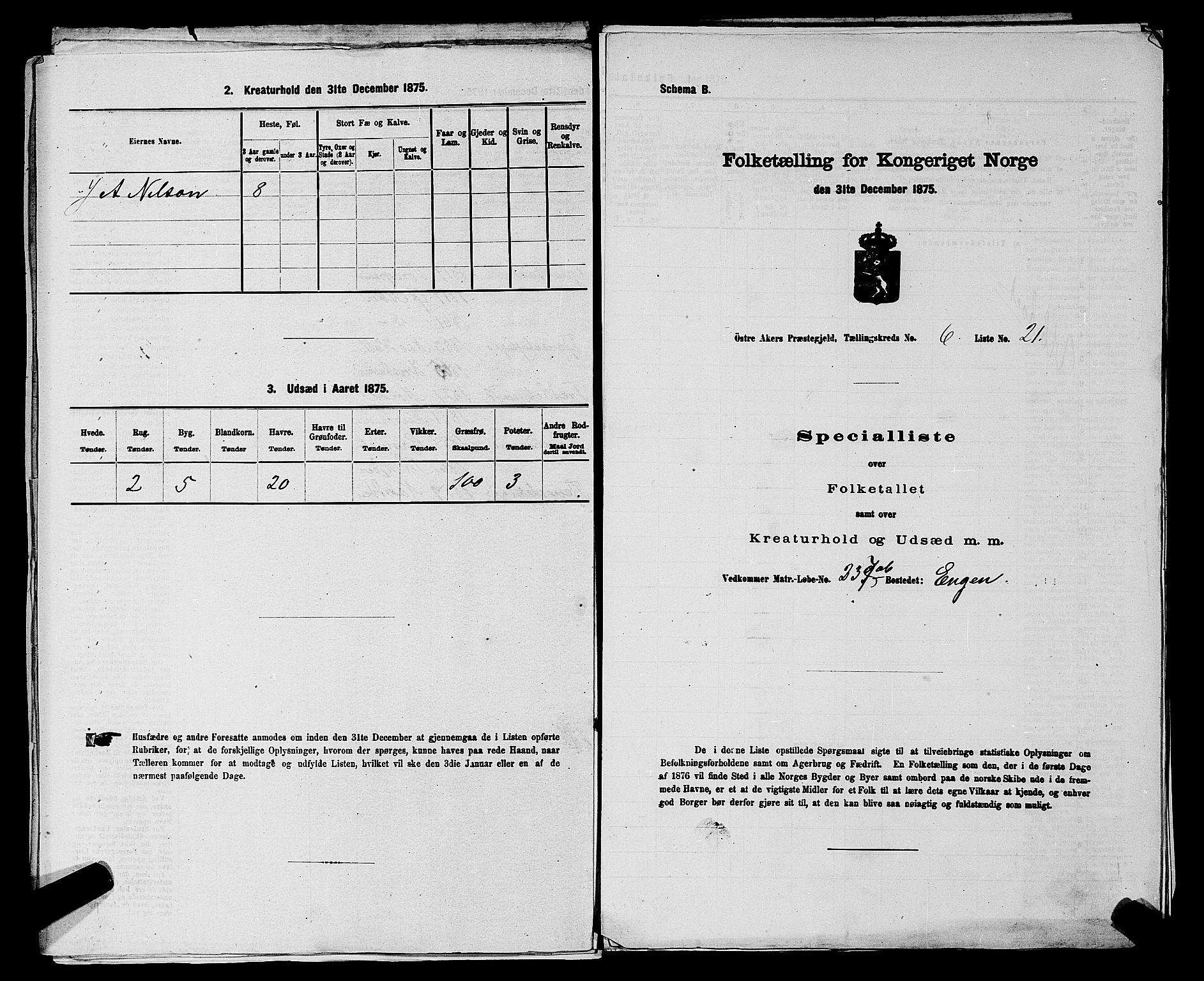 RA, 1875 census for 0218bP Østre Aker, 1875, p. 2966